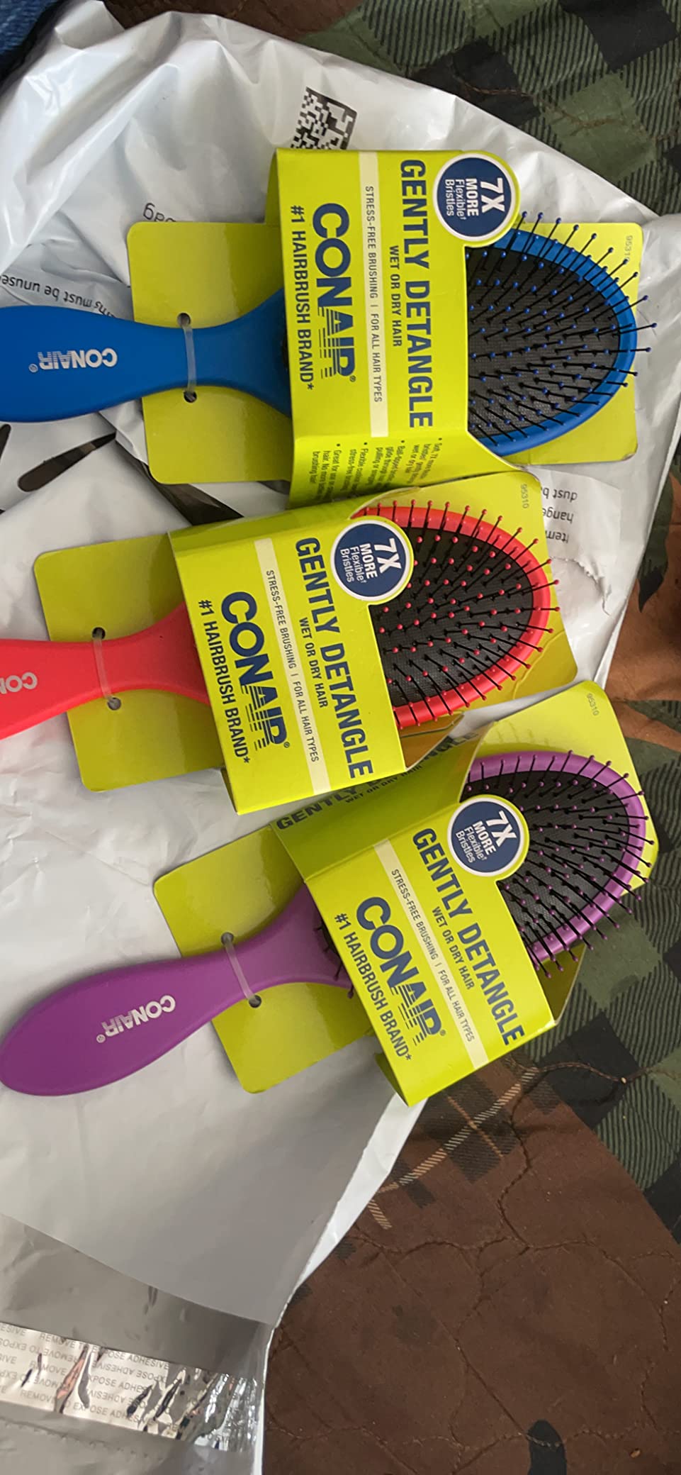 Conair Detangling Hair Brush Set, 3-Pack Detangler Brushes for Wet or Dry Hair, Gentle Detangler for All Hair Types, Bristle Hair Brushes for Women, Evergreen, Blush Pink, Black Assorted