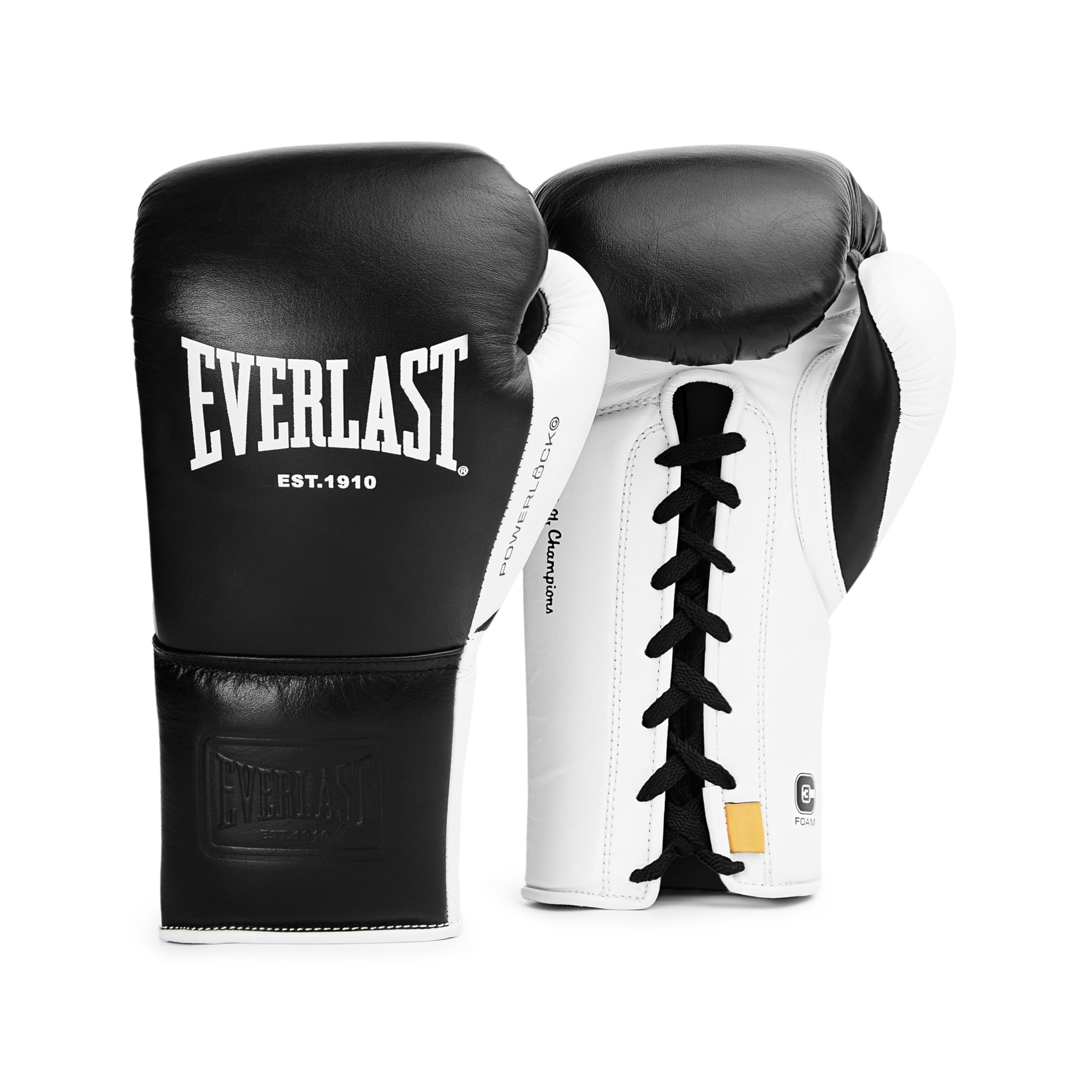 Everlast Powerlock OG Pro Fight 12oz Black/White Lace-Up Gloves for Bags & Competition, Advanced Foam, Ergonomic Grip - Authentic Everlast