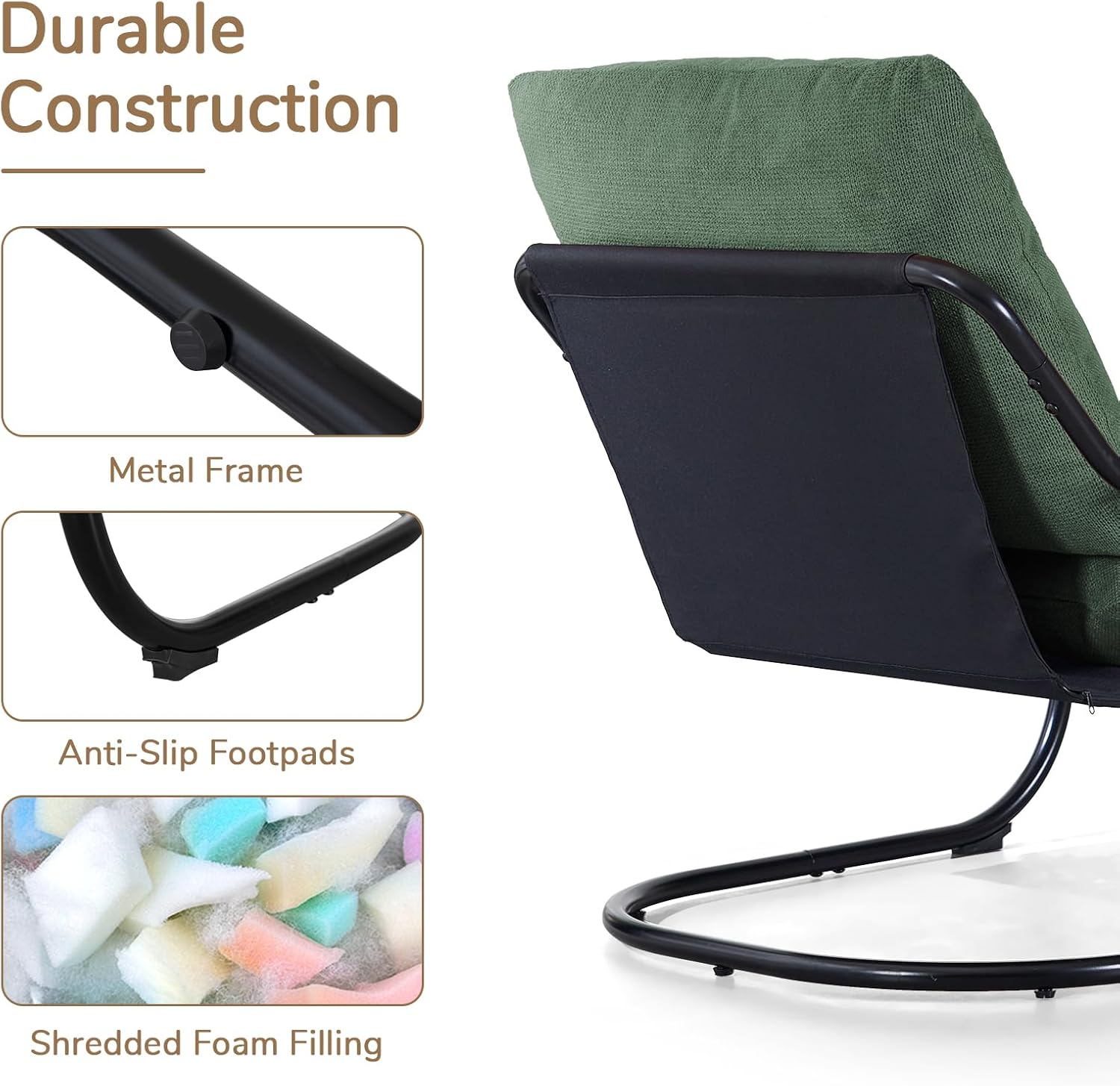 Peace nest Comfy Accent Chair Modern Living Room Bedroom Armchair with Mental Frame Comfortable Shredded Foam Cushion for Balcony Lounge Reading Meeting Room Green