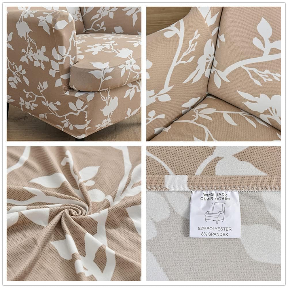 Highdi 2 Teilig Ohrensessel Überzug, Sessel-Überwürfe Ohrensessel Schonbezüge Bezug Sesselhusse Elastisch Stretch Tiger Stuhlbezug mit Armlehne Hohe Rückenlehne Universal (Zweig der weißen Blume)
