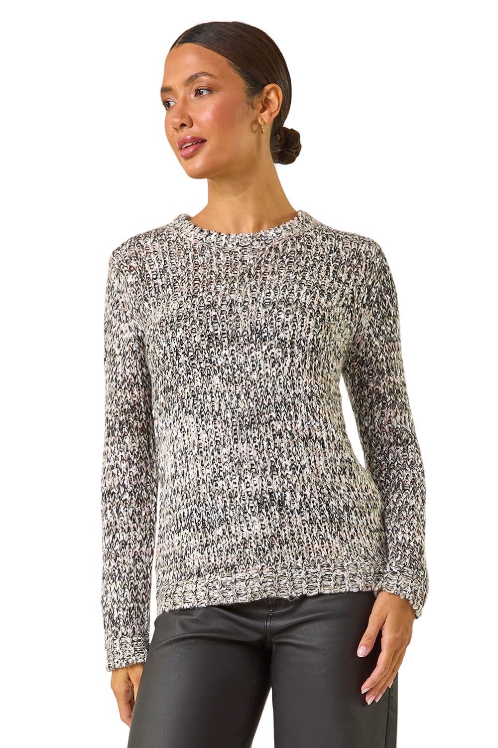 Roman Originals Fluffy Yarn Jumper for Women UK Ladies Thick Sweater Warm Cosy Chunky Knitted Pullover Winter Furry Casual Smart Textured Everyday Cuddly Comfy Soft Knitwear - Light Grey - Size 18