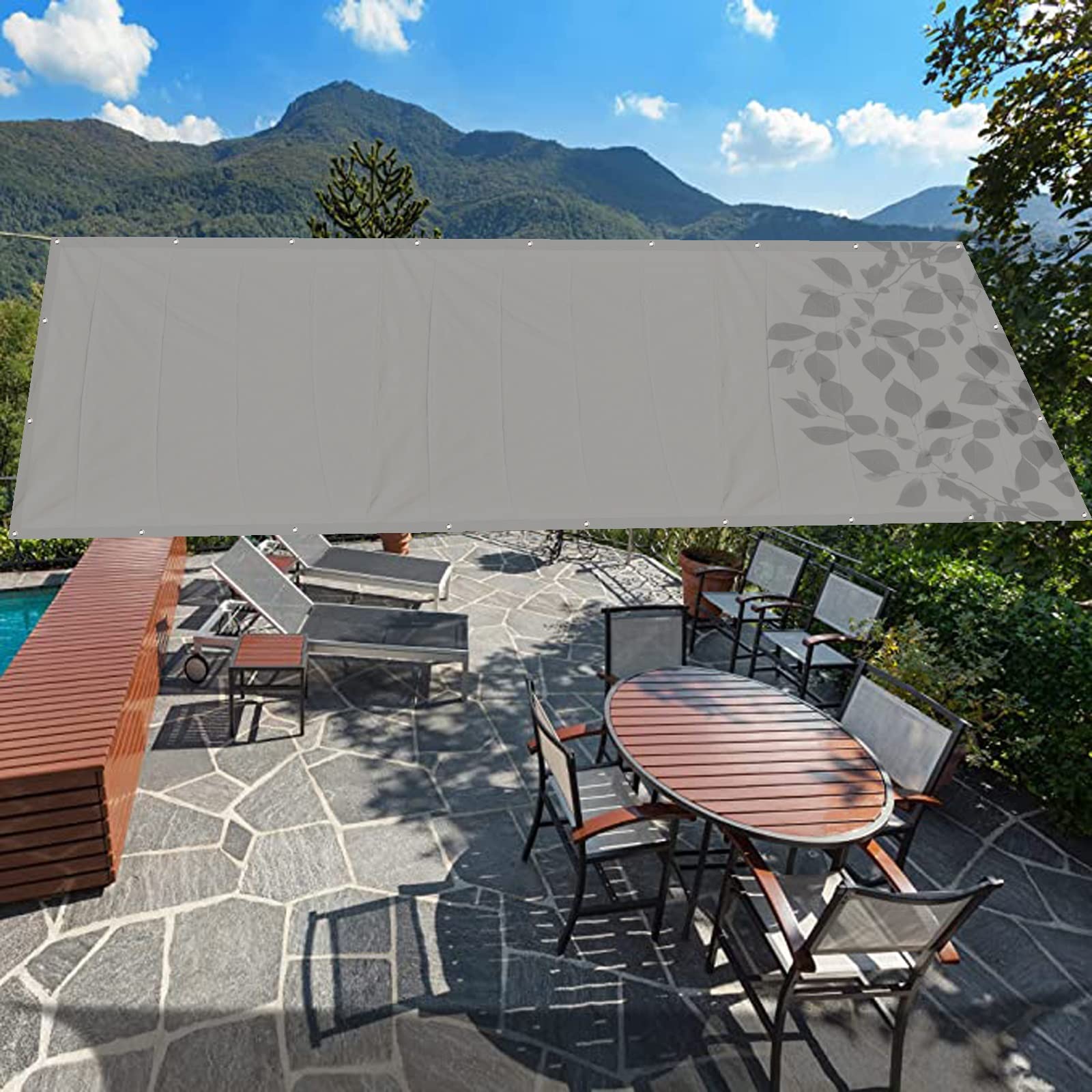 Voile d'ombrage rectangulaire 1.6x3.4m imperméable gris clair pour terrasse