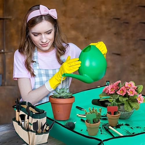 Miniatura 4 de Paquete de 58 herramientas para suculentas, tapete para macetas de interior de 25.9 pulgadas con bolsa de almacenamiento, suministros de trasplante