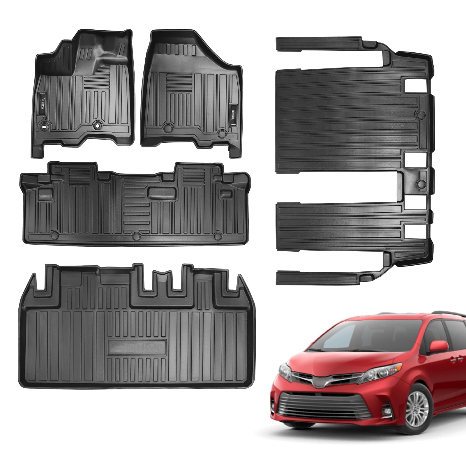 Photo 1 of Vanseno Compatible for 2011-2020 Toyota Sienna 8 Seat Floor Mats and Cargo Liner Trunk Mat Upgrade All Weather Rubber Mat for 2011 2012 2013 2014 2015 2016 2017 2018 2019 2020 Sienna Accessories