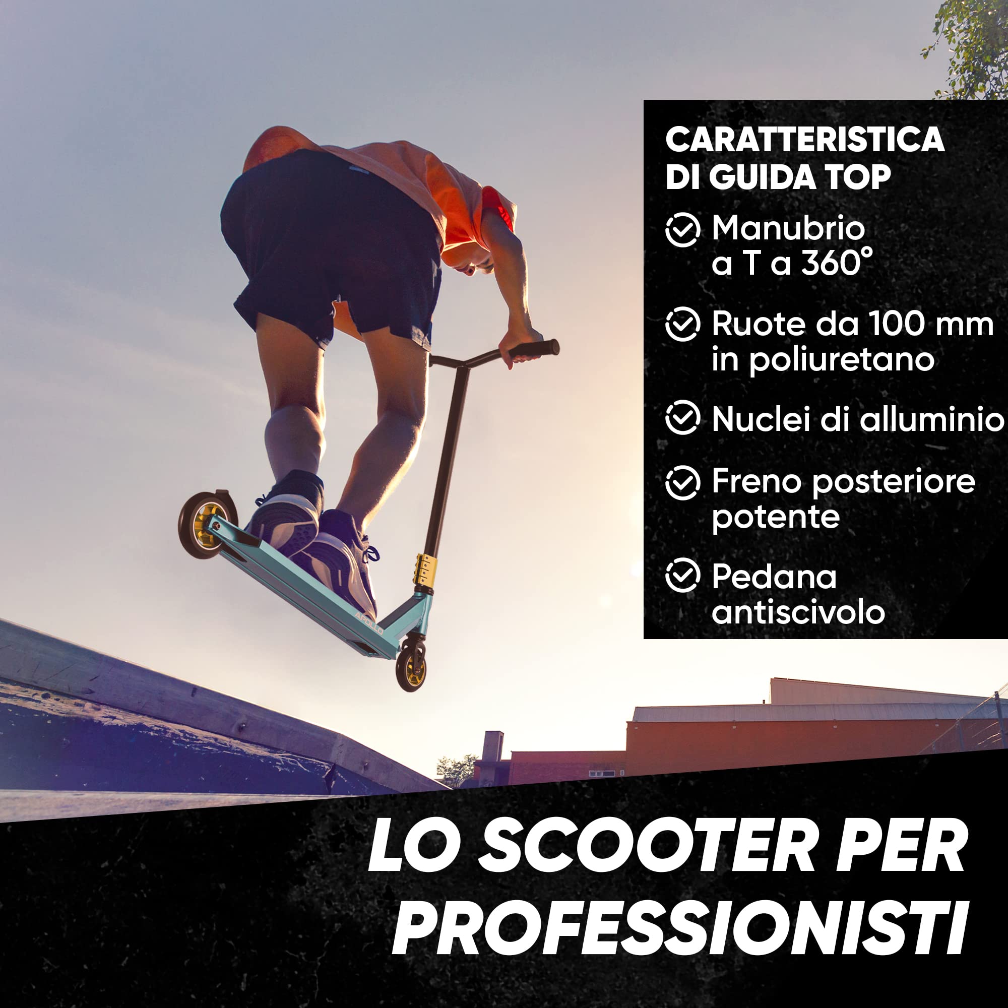 Apollo Monopattino Stunt Scooter Genius PRO | Robusto Monopattino Freestyle con Cuscinetti a Sfera ABEC 9 | Ruote in PU da 100 mm | Monopattino da Trick | Monopattino per Adulti e Bambini