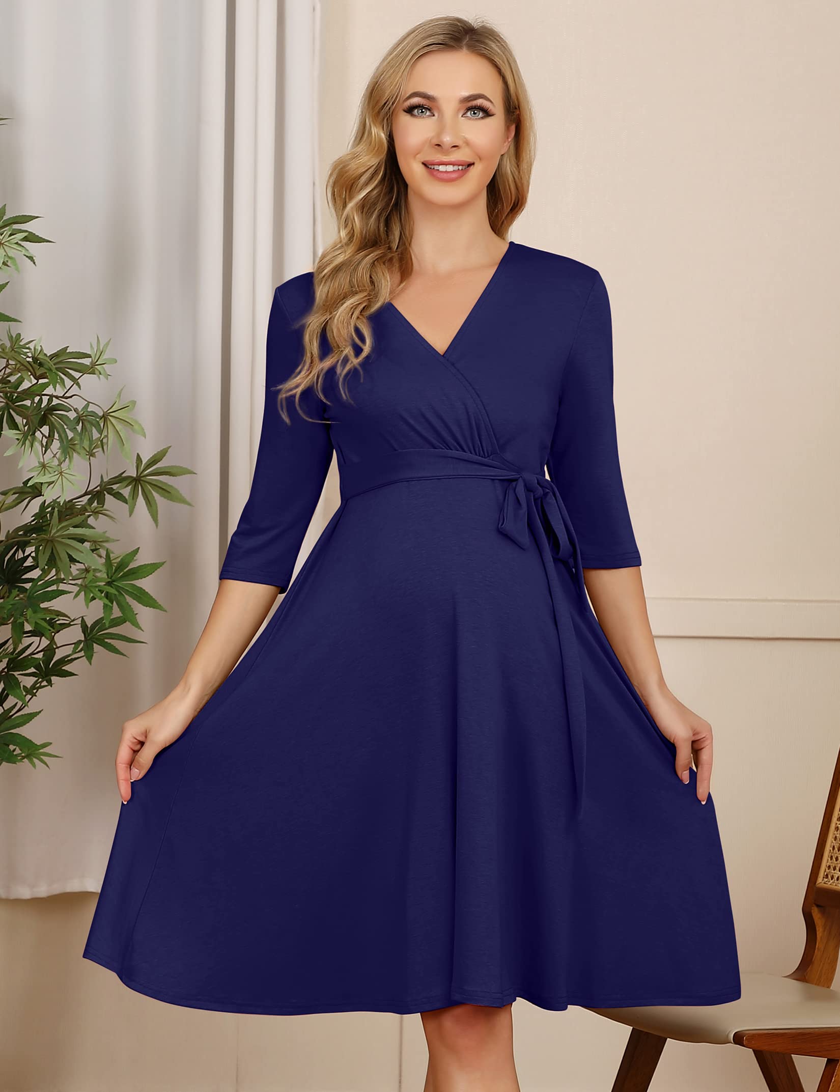 KOJOOIN Vestido de Maternidad para Mujer Delgado con Cuello en V Elegante Vestido de Lactancia Vestidos Premama Verano Casuales para Embarazadas（Embalaje múltiple）