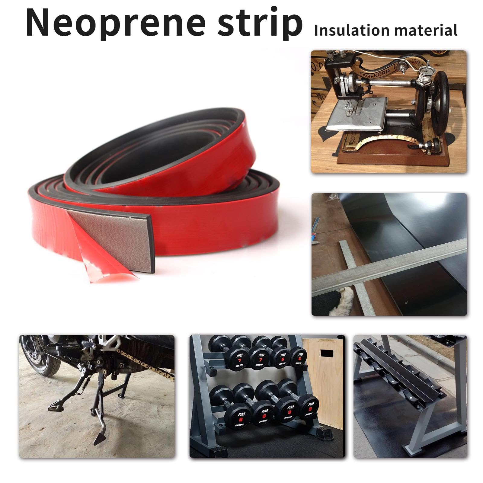 Bandes adhésives en caoutchouc néoprène Neopre avec dos adhésif - Rouleaux en caoutchouc solide pour joints de bricolage, artisanat, tampons, protection de sol, supports, nivellement (100 mm