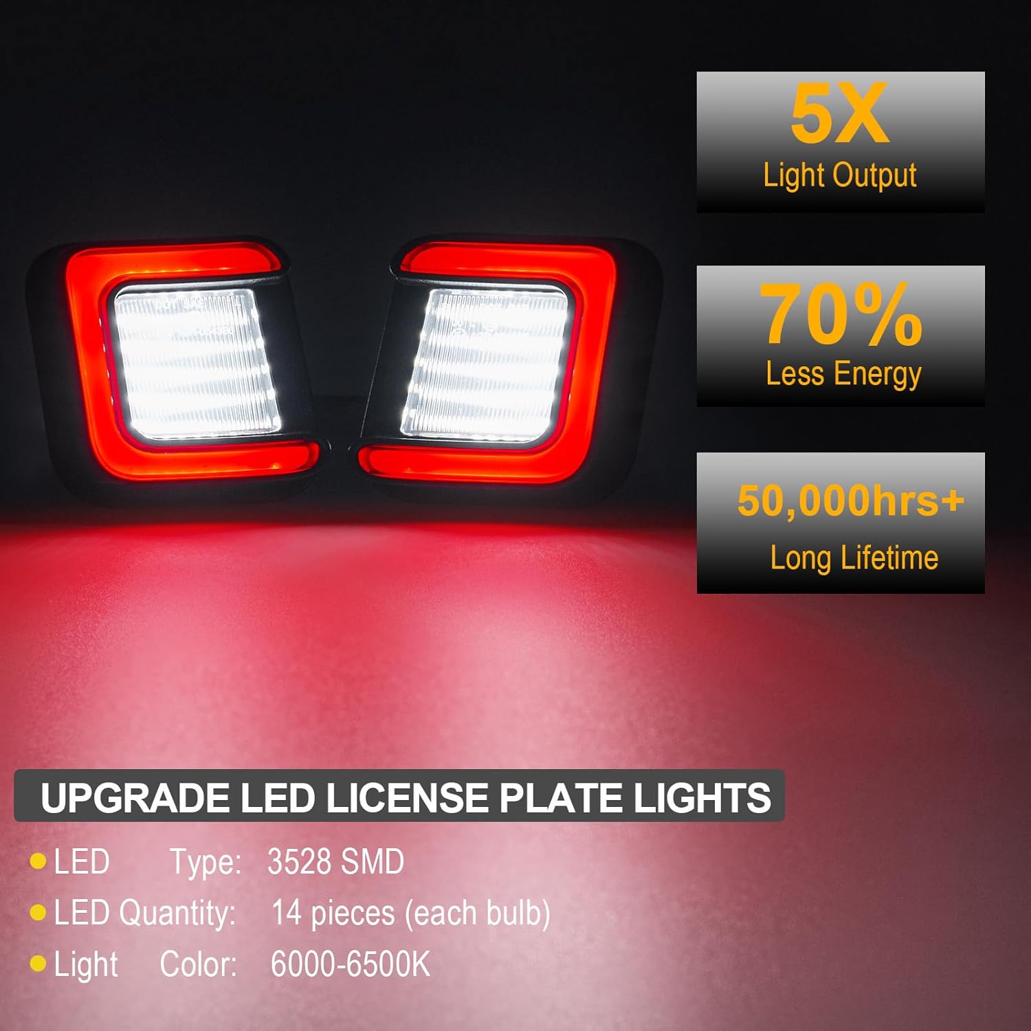 R&F Auto Upgraded 2 in 1 LED License Plate Lights, White Tag Lamp+ Red Running Light Assembly for 2002-2018 D0dge RAM 1500 2500 3500 / Ram 1500 Classic (2019-2024) Pickup Truck Smoked Lens