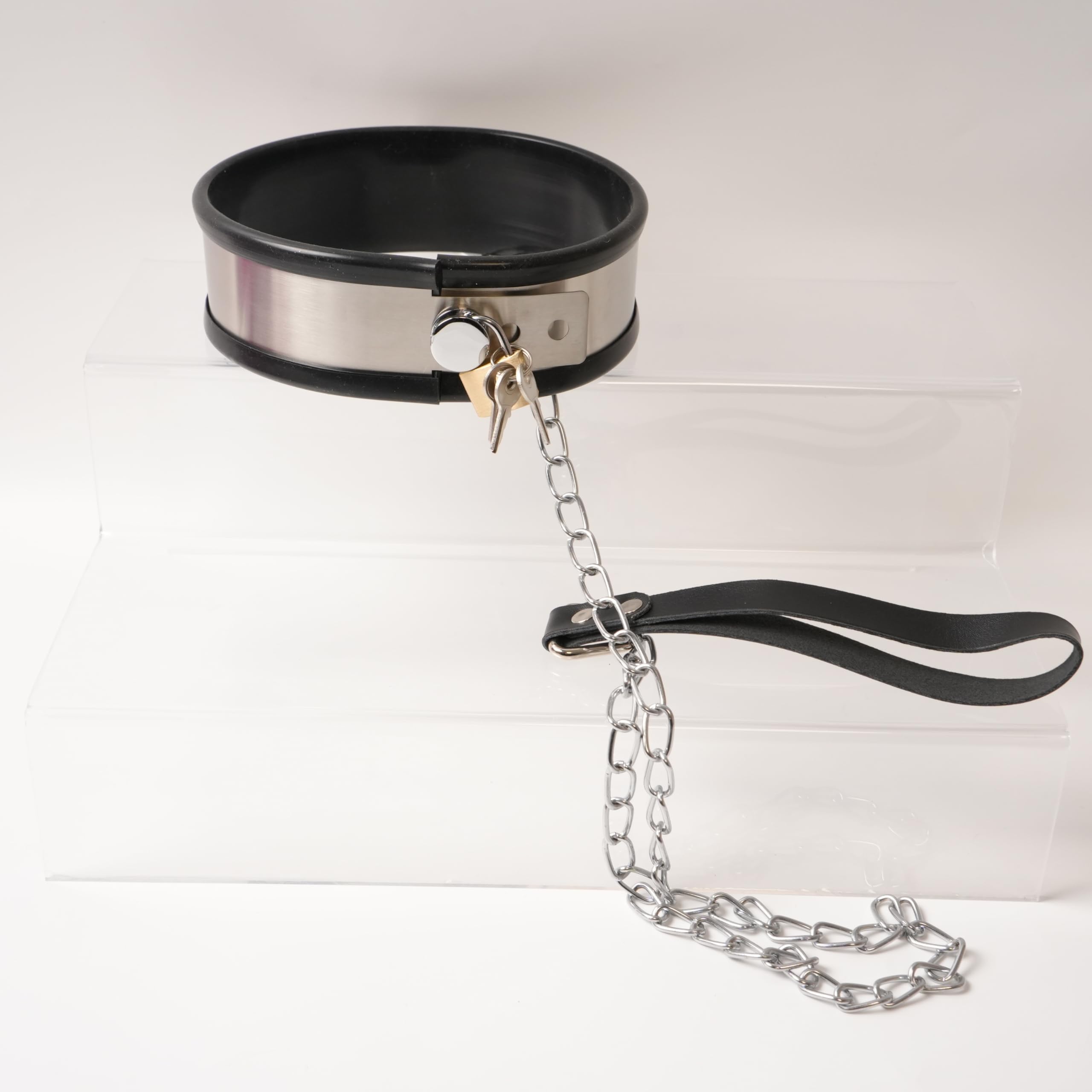 Kit BDSM féminin menottes entraves et collier acier inoxydable et silicone