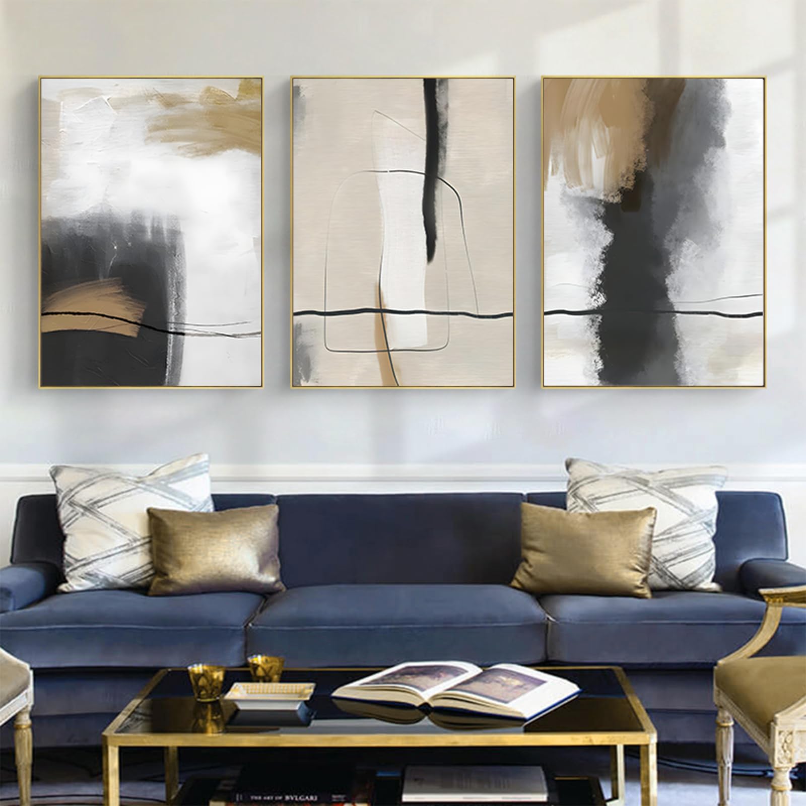 HMDKHI Tableau géométrique moderne, ensemble d'images abstraites pour salon, chambre à coucher, décoration artistique, sans cadre (tableau mural 3,40 x 60 cm x 3
