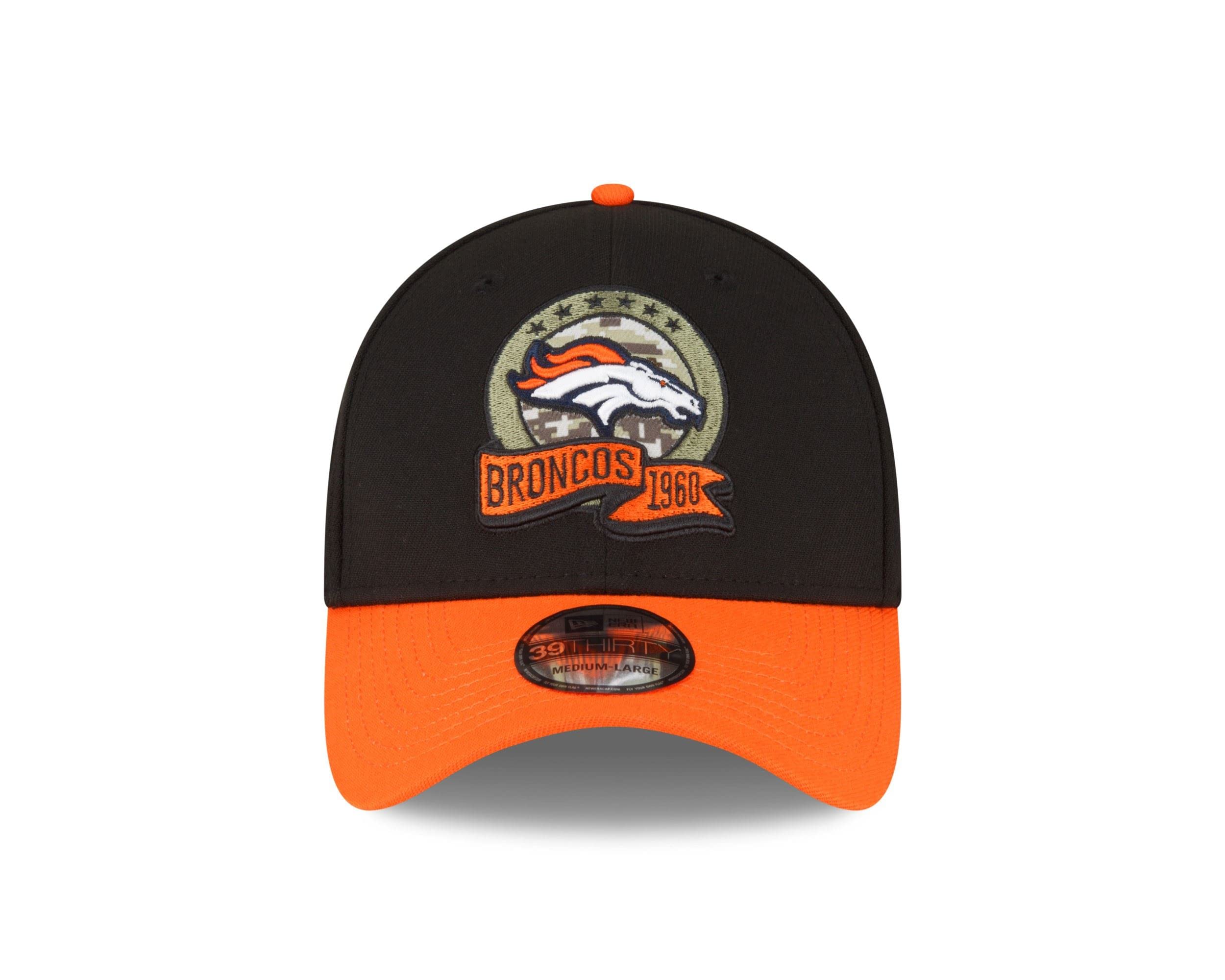 New Era Denver Broncos NFL Salute to Service 2022 Black Orange 39Thirty Stretch Cap - M - L