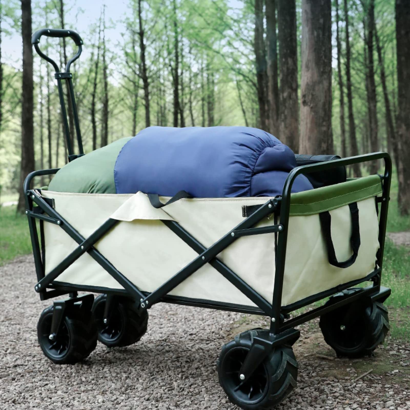 Carrello Pieghevole Pieghevole per Esterni Carrello da Campeggio con Maniglia Regolabile per Picnic Carro con Grande Volume di Stivaggio Carrello Pieghevole a 4 Ruote