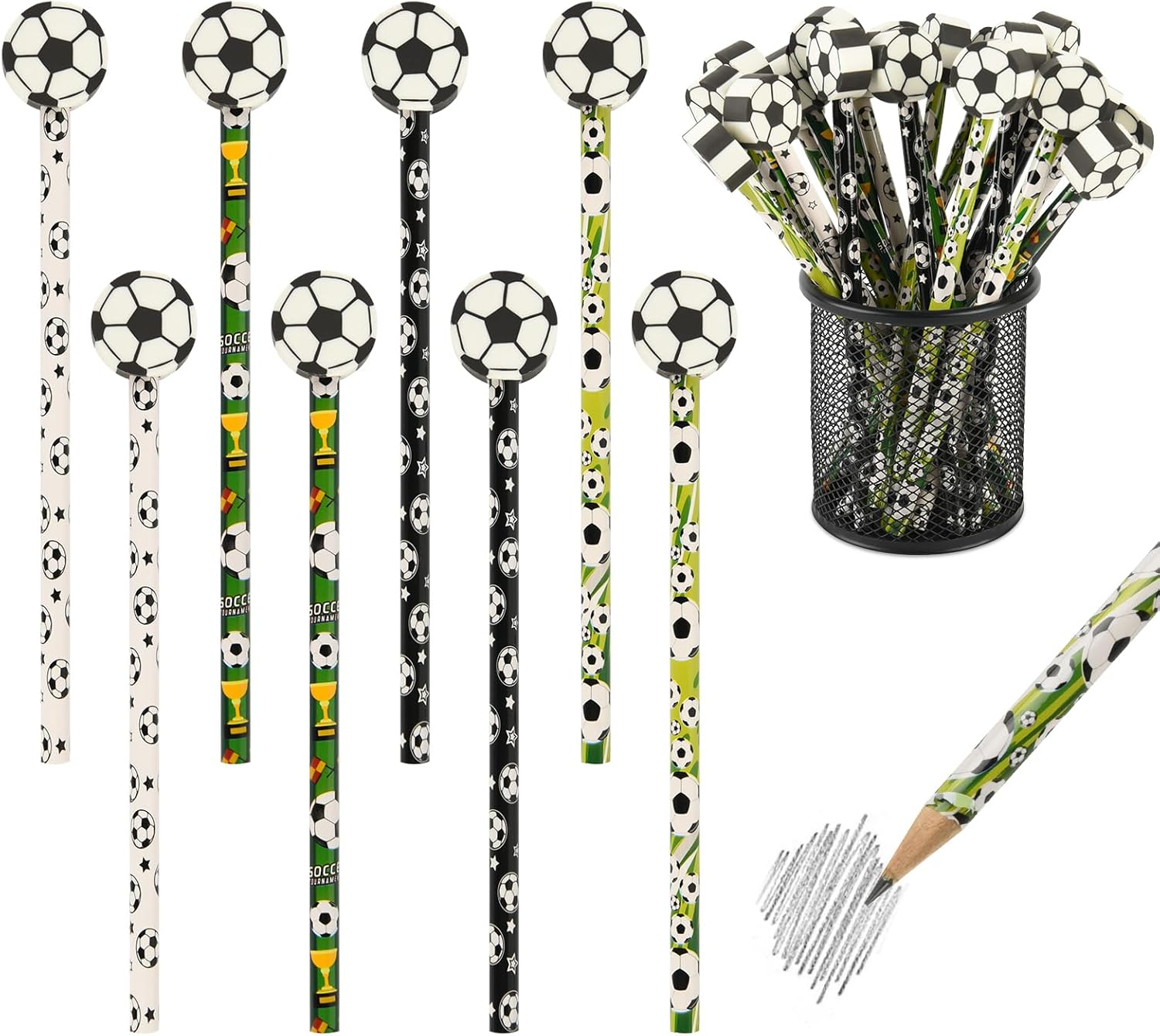48 Pcs Soccer Pencils and Erasers for Boys Girls Sports Birthday Party Favors Assortment Stationery Pencils for Kids Students Office School Classroom Supplies