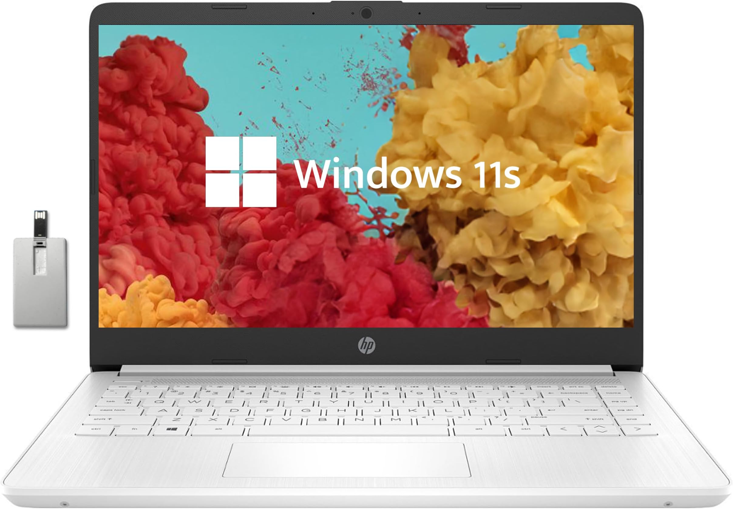 HPStream 14'' HD Laptop, Intel Celeron N4020 Dual-core Processor, 8GB DDR4 RAM, 64GB eMMC, 1 Year Office 365, Webcam, HDMI, Windows 10S, White, 32GB Hotface USB Card