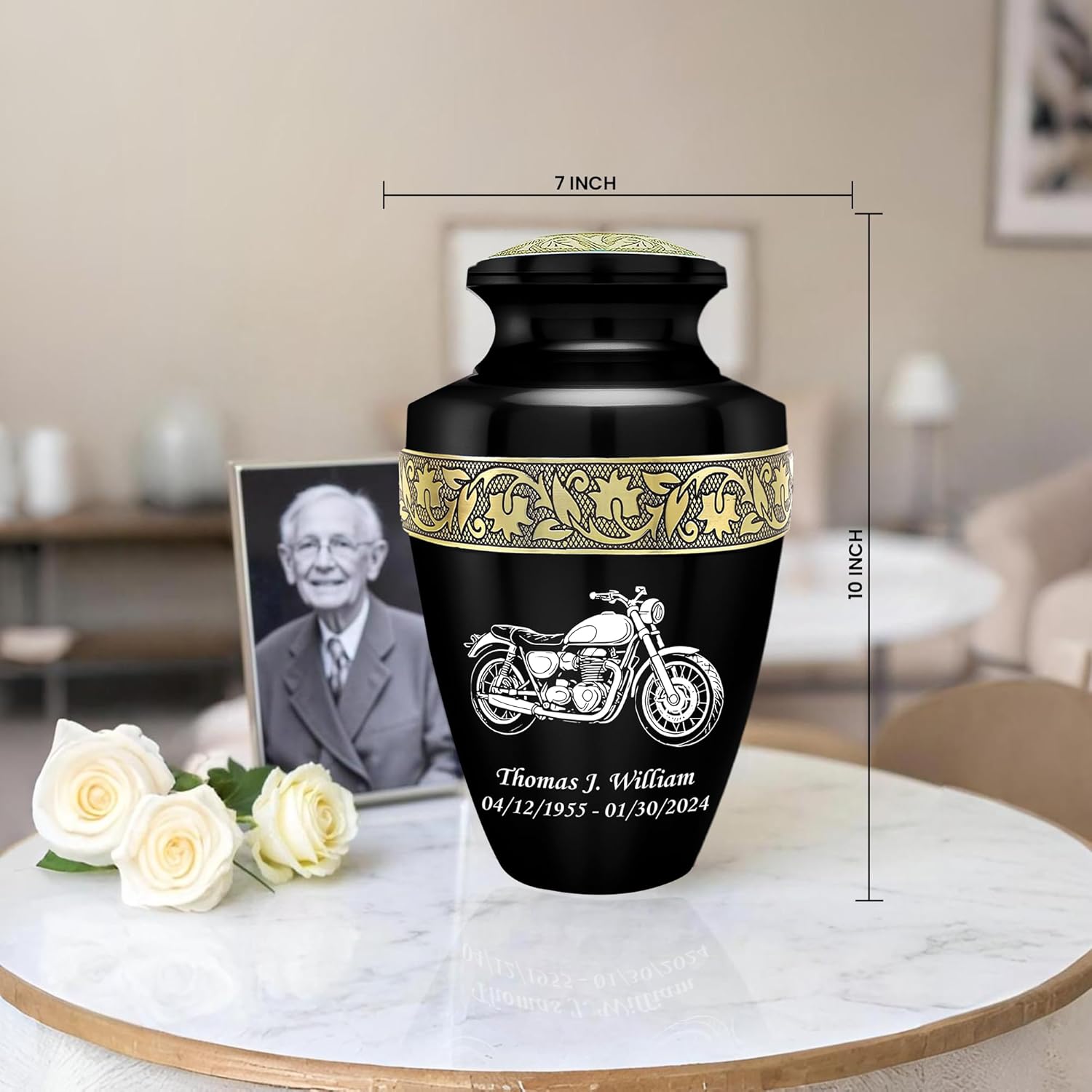 Set of 2 Custom Engraved Motorcycle Decorative Cremation Urns for Ashes Adult Male & Female - Includes 1 Large Urn and 1 Necklaceurn