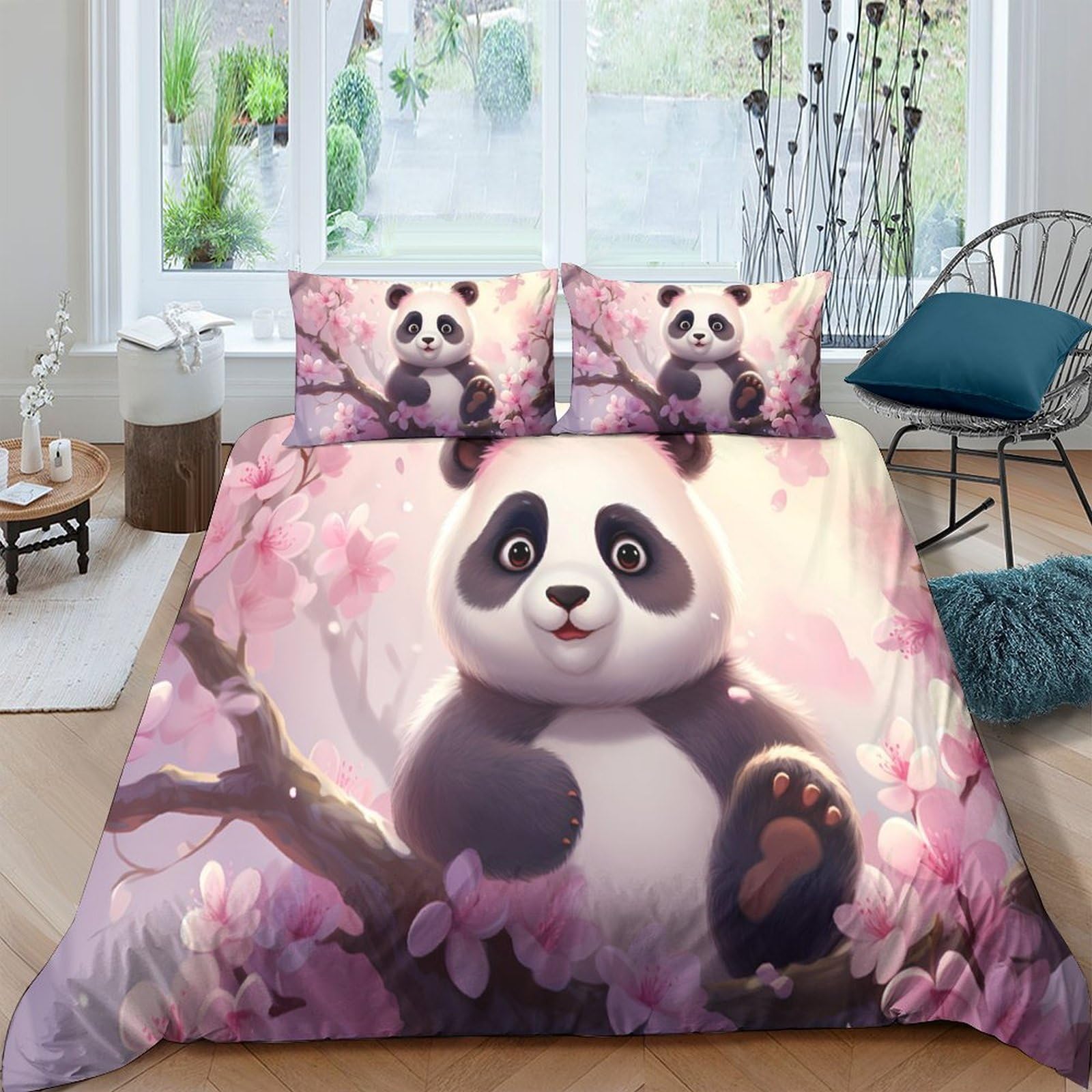 Ctjqhvkz Style-5 3D Printed Panda Blossom Fitted Sheet Microfiber Soft Anti-Slip Cartoon Bed Cover For Bedroom Guest Dorm Easy Care Single（135X200cm）