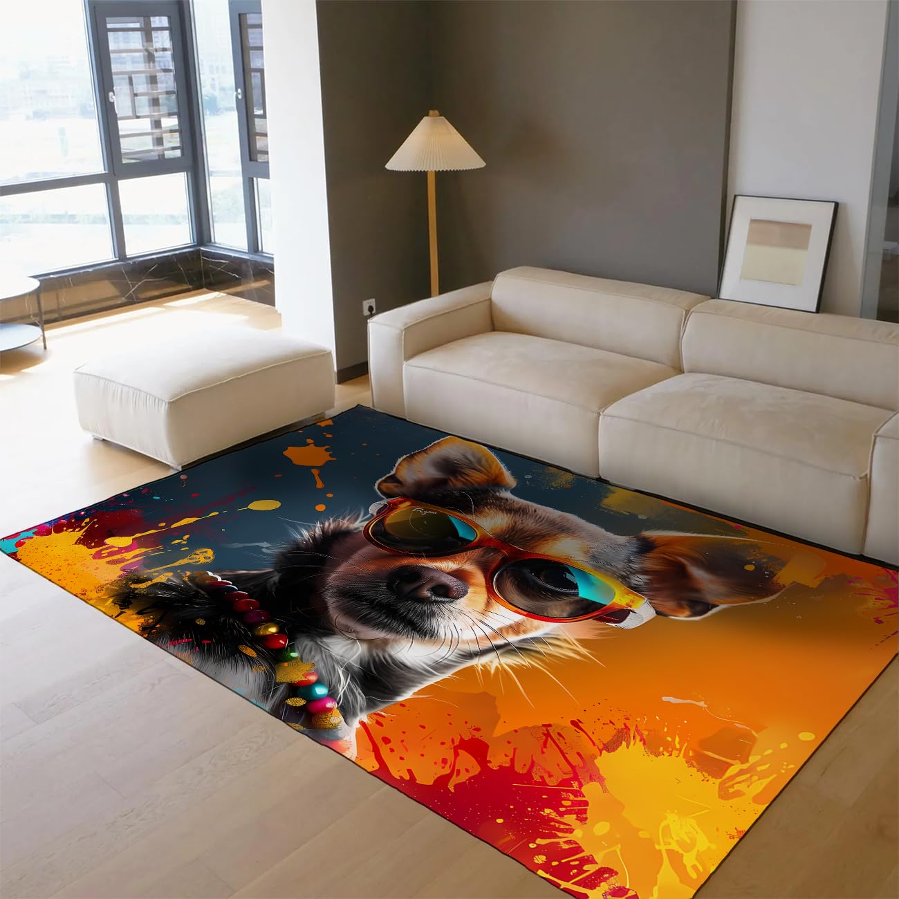 Tapis de grande taille mince motif chien original ultra doux et lavable