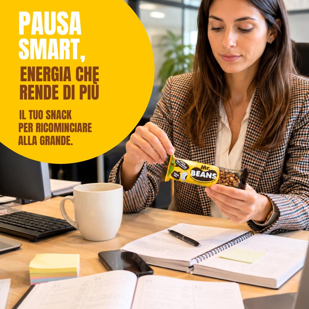 Mr. Beans, Snack al Cioccolato Fondente con Granella di Nocciole e Anacardi, Proteine Vegetali da Legumi, Plant-Based e Senza Glutine, Sazianti e Blocca Fame, 36 Barrette da 28g