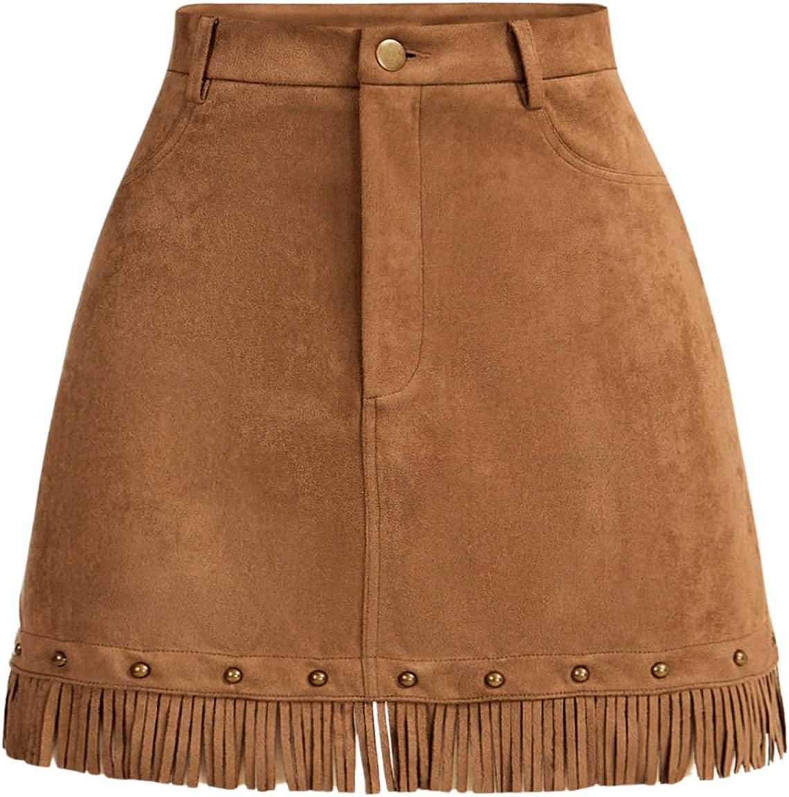 WDIRARA Women's Faux Suede Fringe Skirt High Waisted Tassel Western Mini Skirts