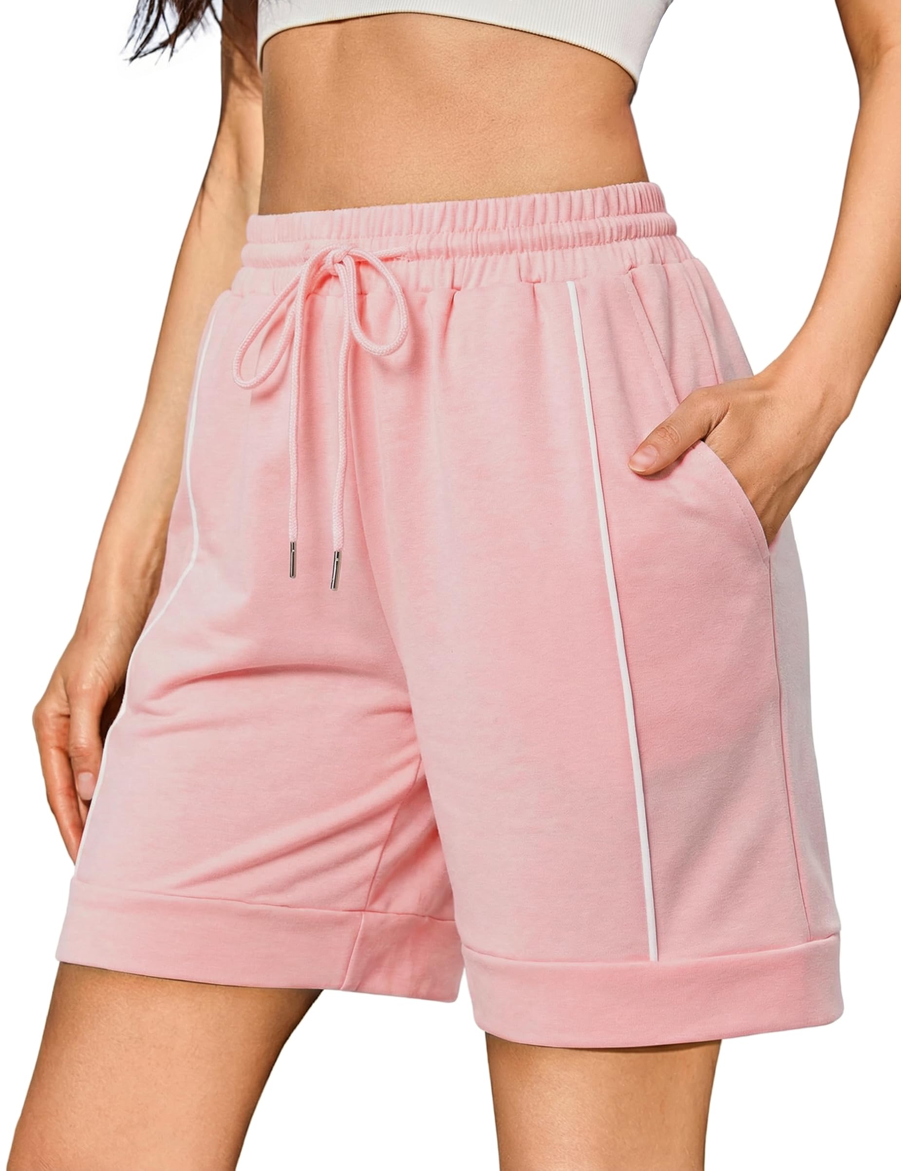 Litherday Shorts Damen Kurze Hose Baumwolle High Waist Sporthose Kurz Sport Shorts Jogginghose mit Taschen zum Fitness Running Gym