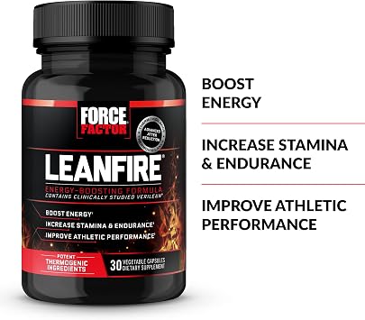 Force Factor LeanFire Pre Workout Energy Pills with Green Tea Extract and Caffeine to Increase Energy, Build Lean Muscle, Black, 30 Count (Pack of 1), Package May Vary