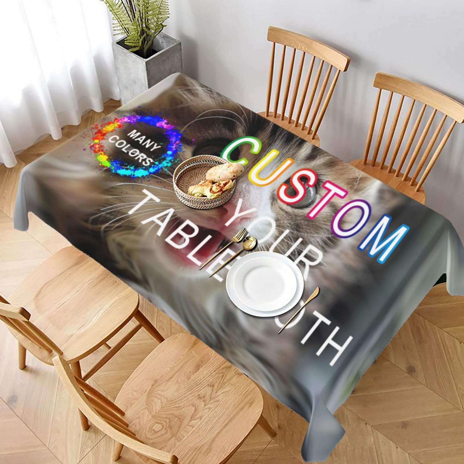SHIRMDIY Add Your Design to Customize Tablecloths Personalized Party Supplies, Custom Photo Rectangle Table Covers Customized Logo Dining Table