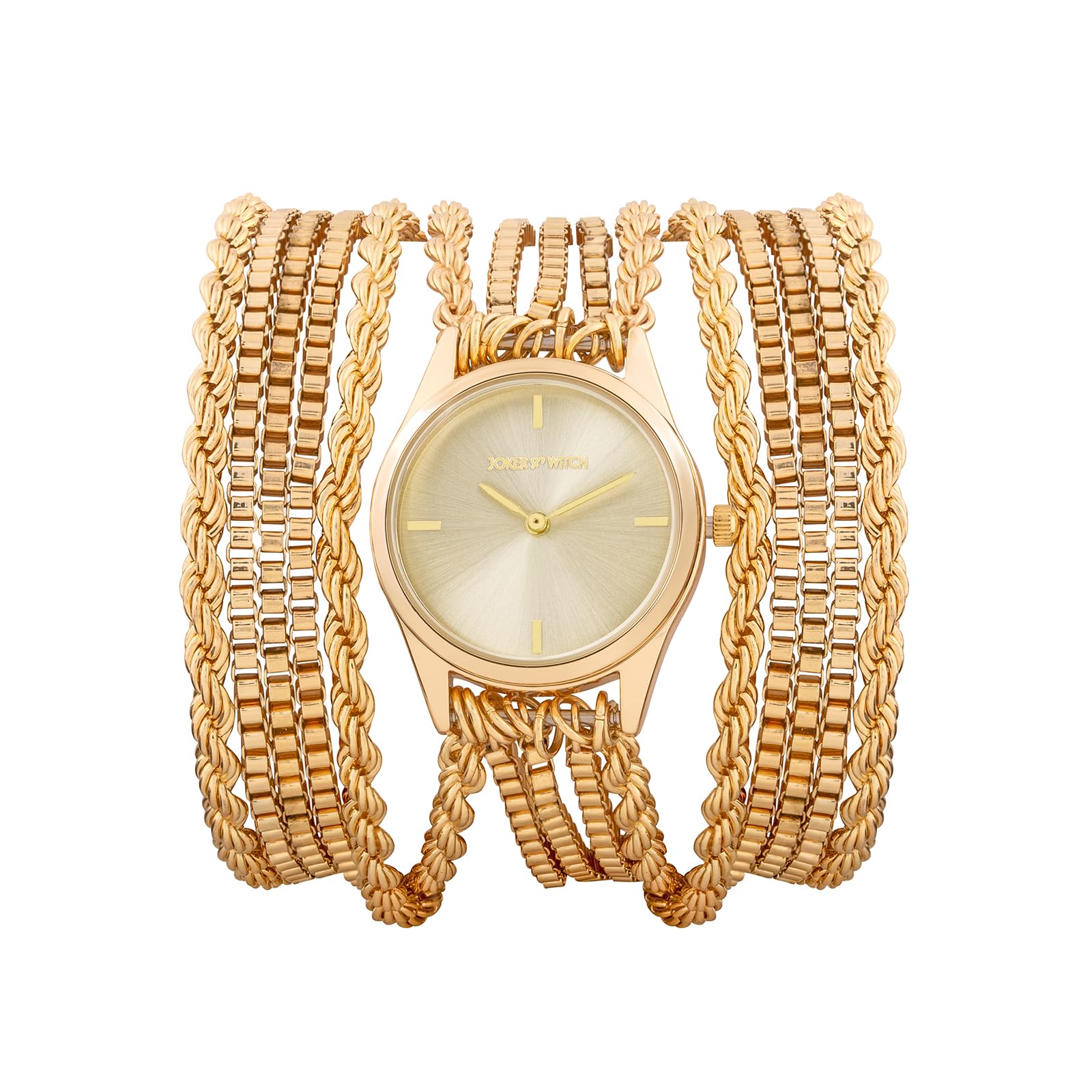 Eltina Gold Sunray Dial Gold Triple Metallic Chain Wrap for Women-image-49