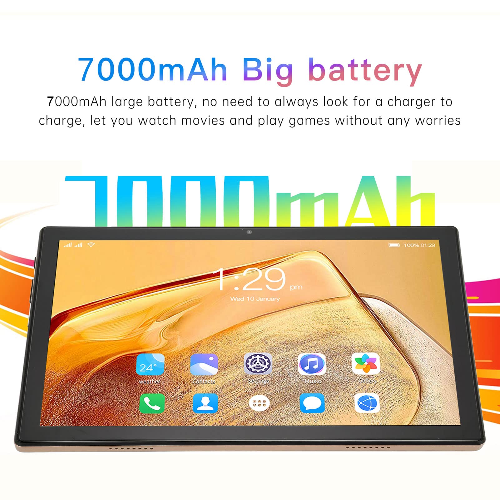 10-calowy tablet dla dzieci, tablety z pamięcią 128 GB, pamięć operacyjna 6 GB, ekran IPS i dwa głośniki, podwójny port ładowania trybie gotowości dla dzieci i seniorów do czytania na tabletac(Gold)