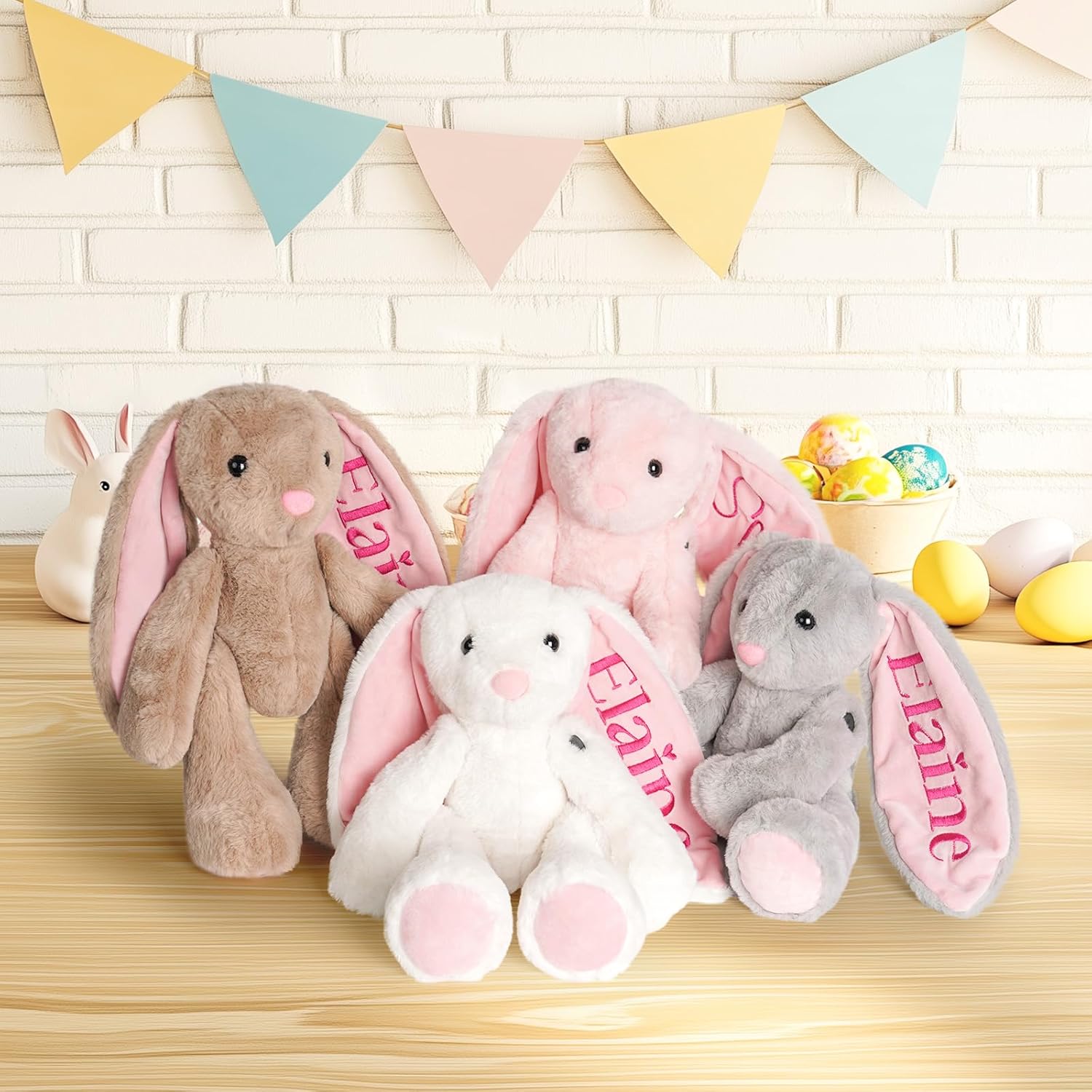 Custom Plush Bunny Toys with Child's Name - 10/12/18" Embroidered Soft Bunny Stuffed Animals for Baby Toddlers, Personalized Birthday for Baby Girls Boys (Pink)