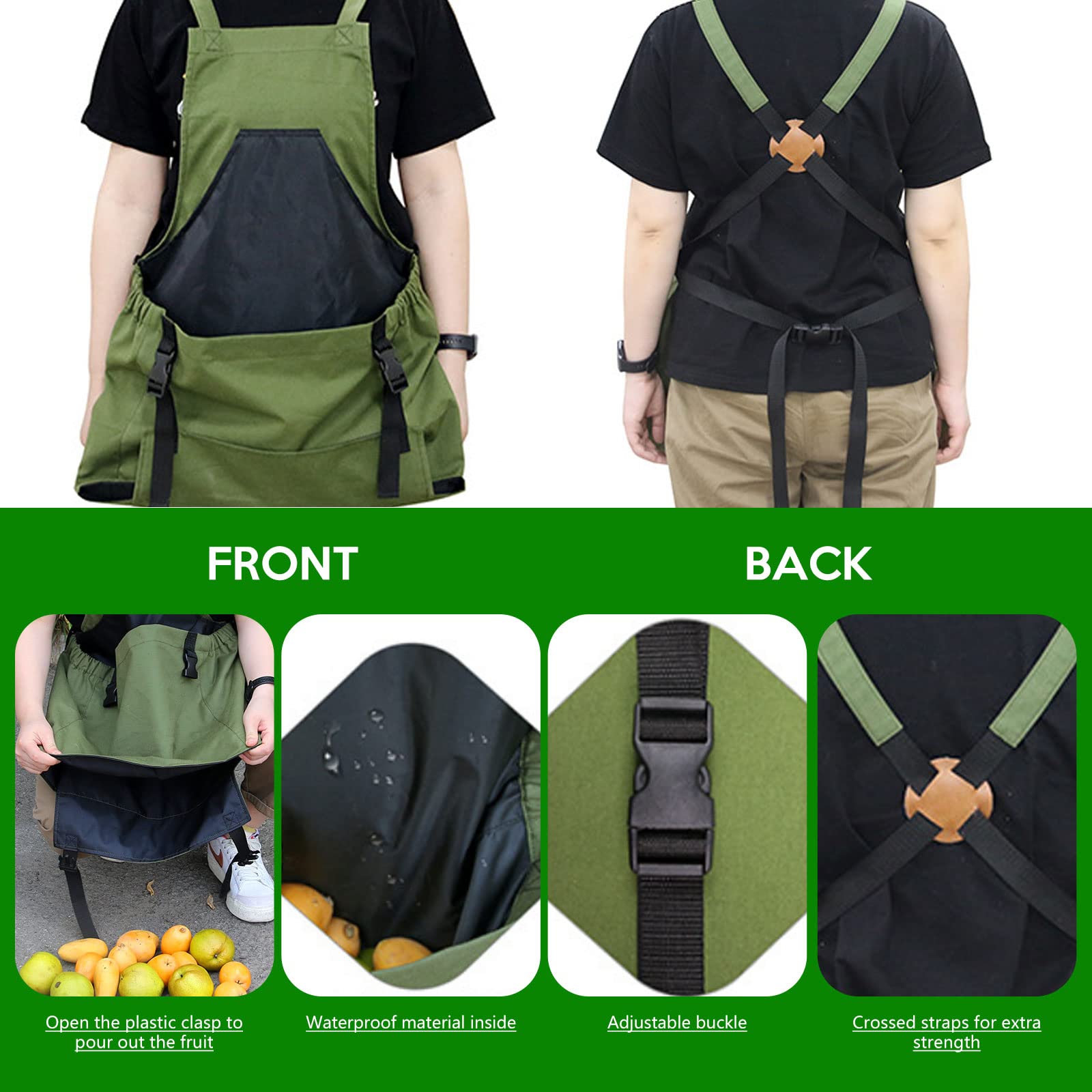 mumisuto Delantal de jardinería, delantal de cocina de jardín con bolsillos, delantal de cosecha, delantal de trabajo de jardín, delantal impermeable para hombres, mujeres, verde