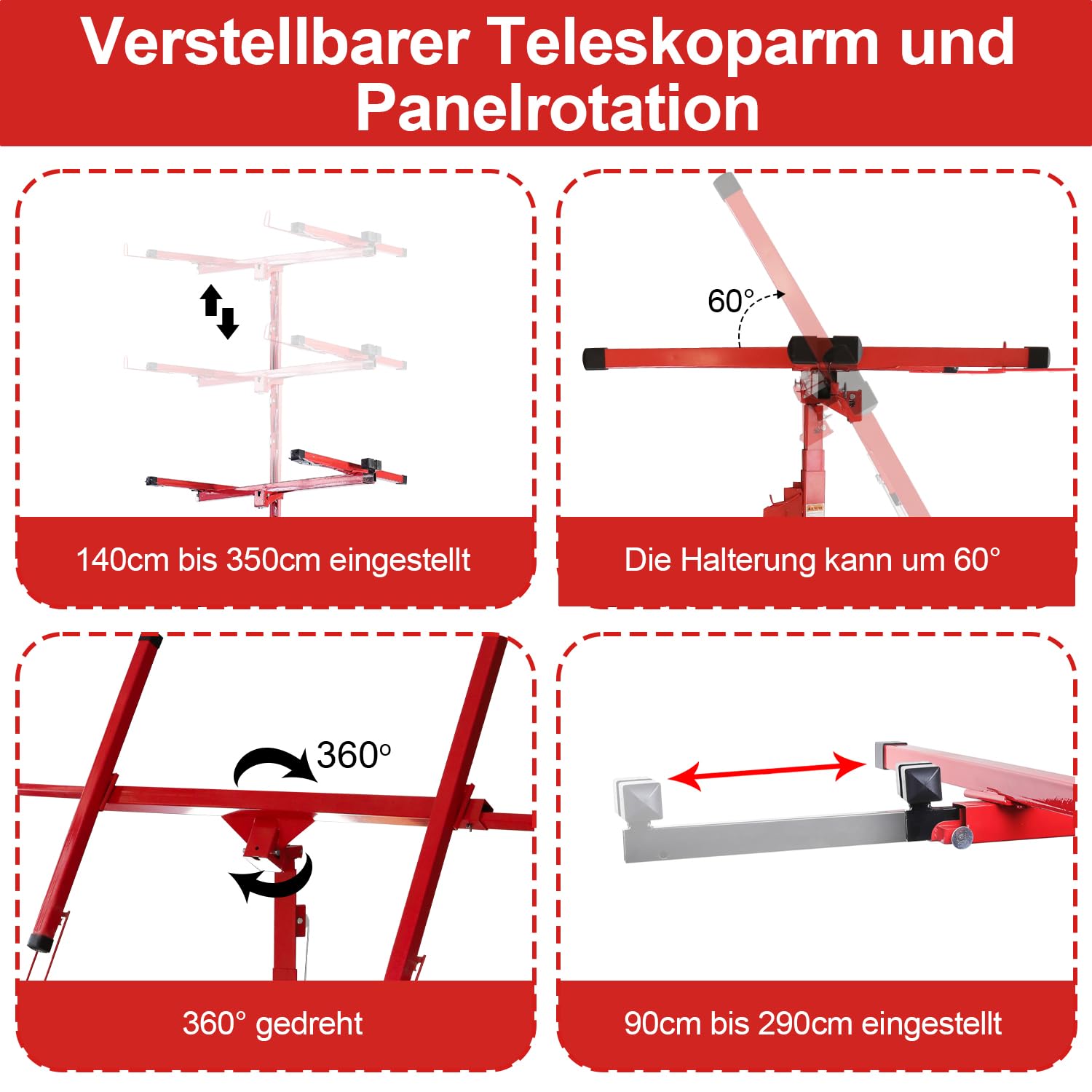 Sonnewelt Plattenheber 68 kg Traglast,klappbar，höhenverstellbar XXL 140 cm -350 cm Arbeitshöhe, max. 290 cm Lastarmbreite