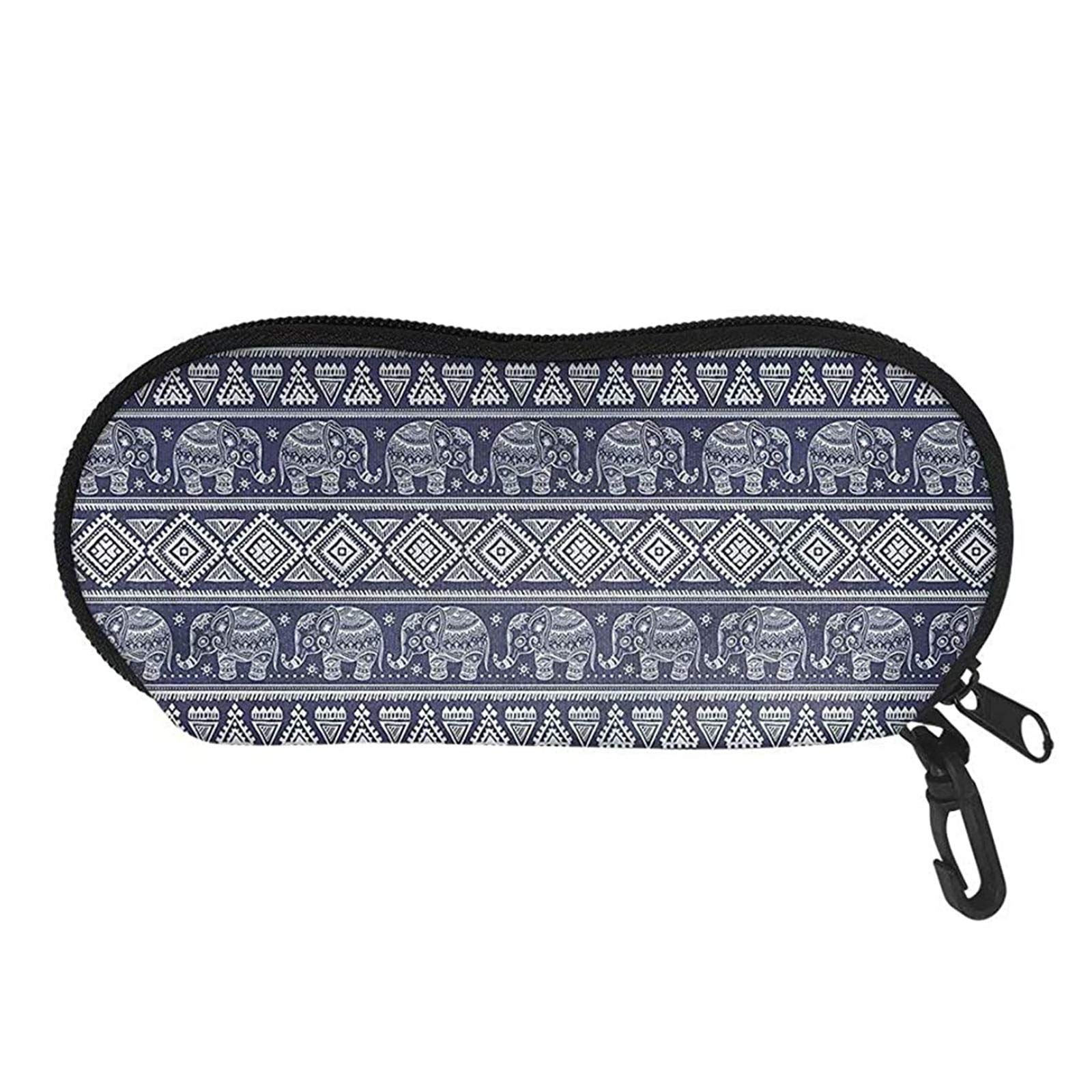 SEANATIVE Travel Sunglasses Case with Hook Crushproof Boho Indian Elephant Design Hard Shell Eyeglasses Holder Box Protector