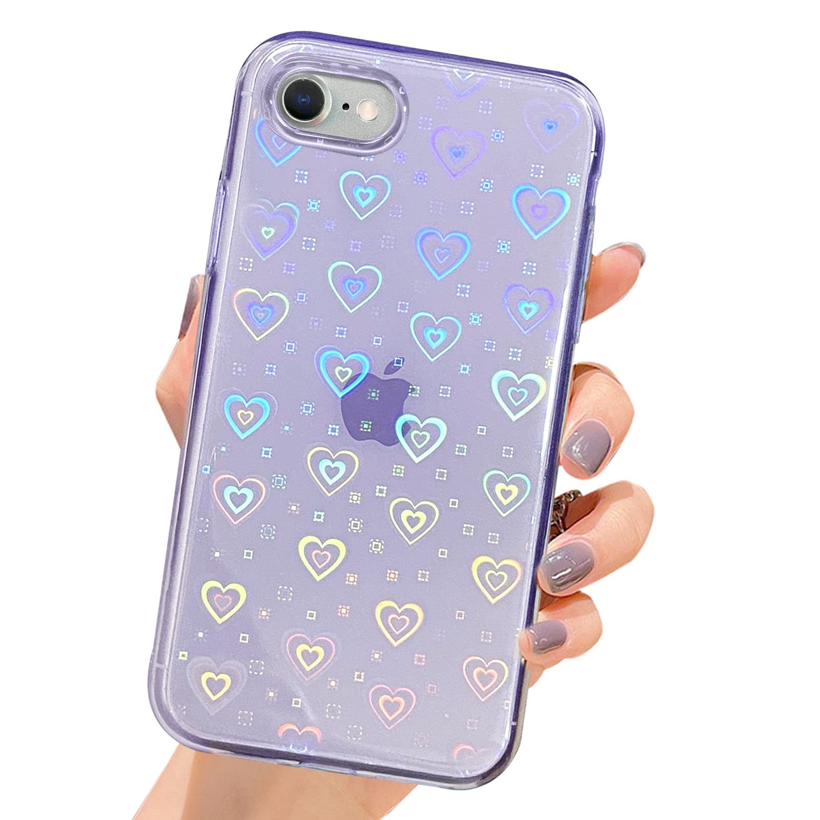 SmoBeaCompatible with iPhone SE 2020 Case, iPhone 7/8 Case for Laser Glitter Bling Heart Soft & Flexible TPU and Hard PC Shockproof Cover Women Girls Heart Pattern Phone Case (Heart/Clear)