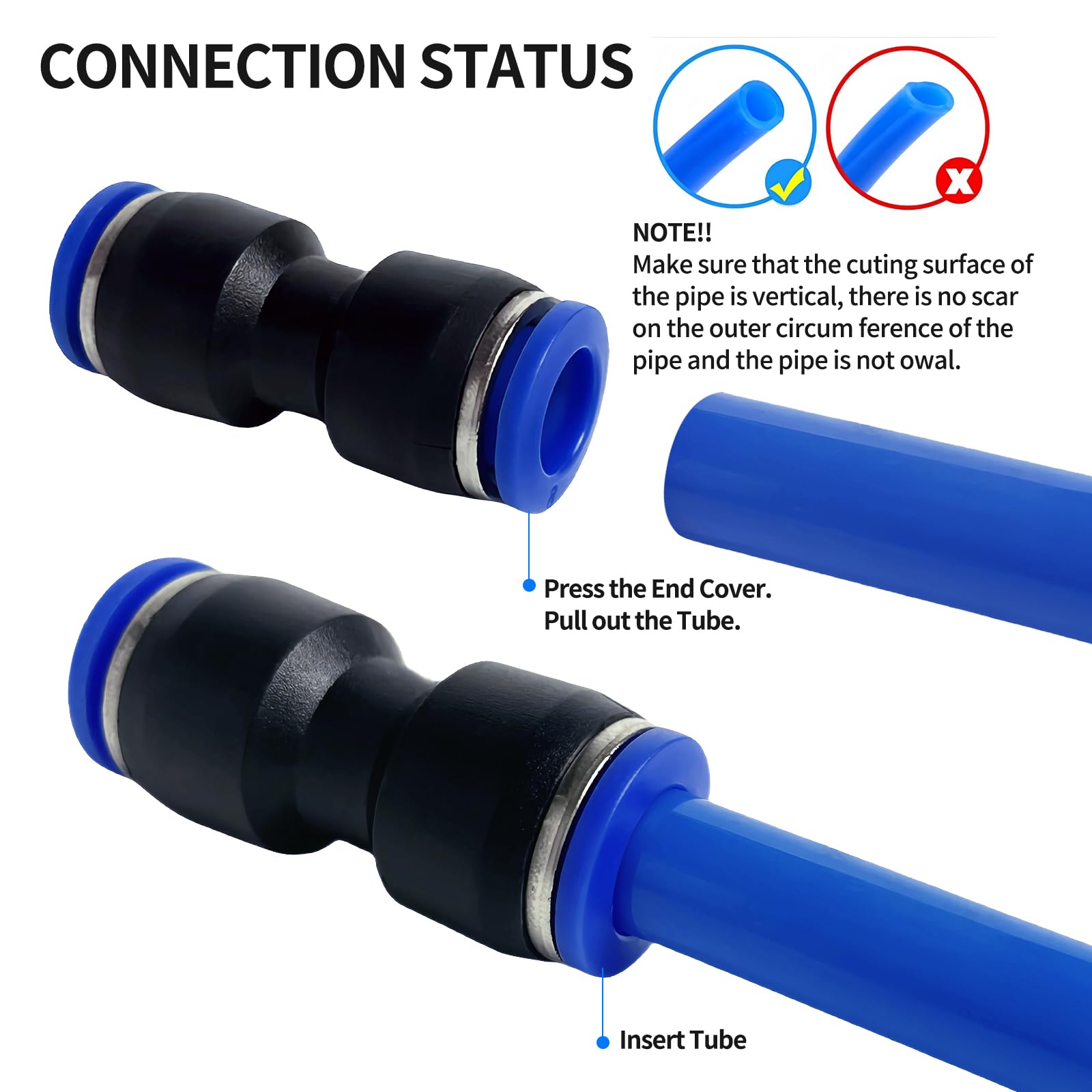 100 connettori rapidi pneumatici in plastica per tubo dell'aria, 16 mm, dritto, riduzione del gas, connessione rapida (PU-16, nero, 100, PU)