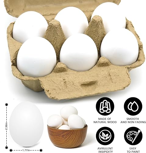 Miniatura 2 de 6 huevos falsos de madera, huevos de Pascua de madera blanca, juego de comida de juego de simulación de cocina, juguetes de cocina para niños,