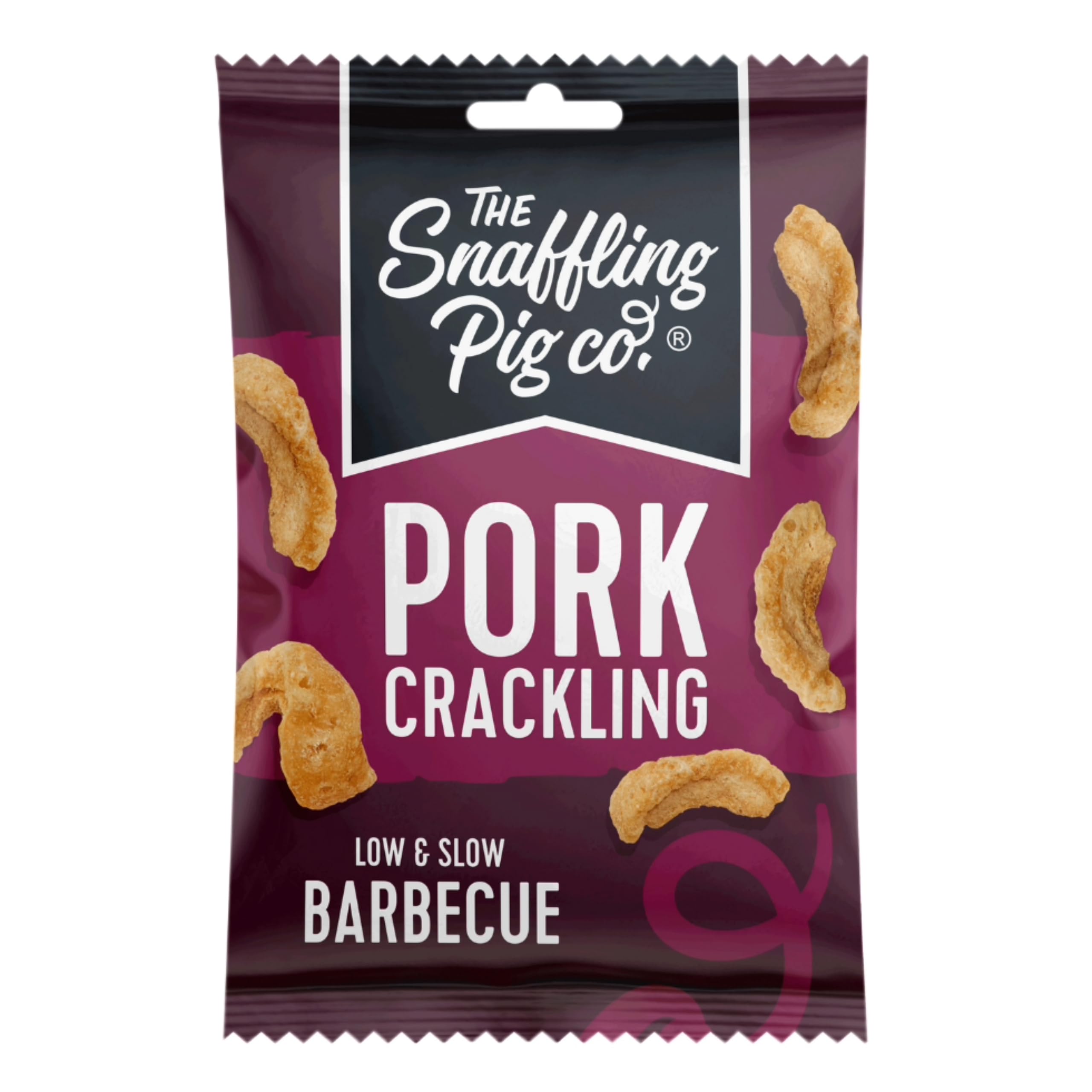 The Snaffling Pig Co Low & Slow BBQ Pork Crackling, Smokey Gluten Free Savoury Snacks, 40 g (Pack of 12) - Perfect for Gifting