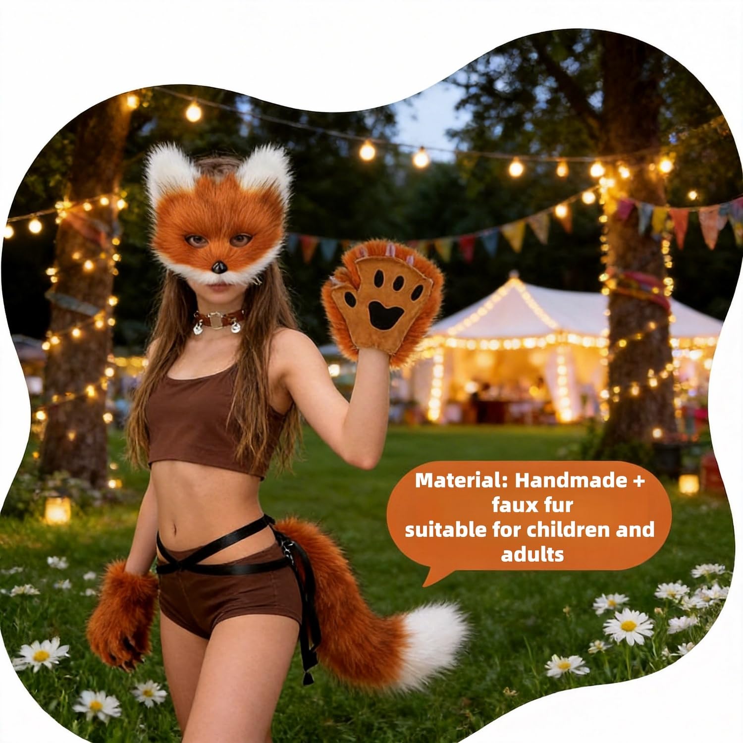 Fuchs Kostüm Set, Fuchs Maske, Fuchs Therian Mask für Jugendliche und Erwachsene, Plüsch Fuchs Maske mit Tail Handschuhe, Tier Cosplay für Halloween, Party Cosplay, Weihnachten, Karnevalspartys