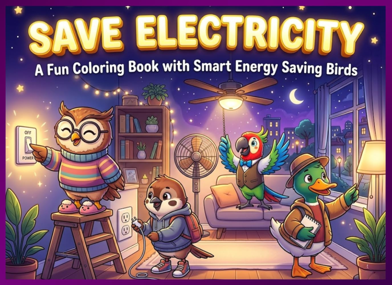 Save Electricity: A Fun Coloring Book for Kids with Smart Energy Saving Birds: Learn Easy Energy-Saving Habits with Cute Birds in Homes, Schools, and Offices