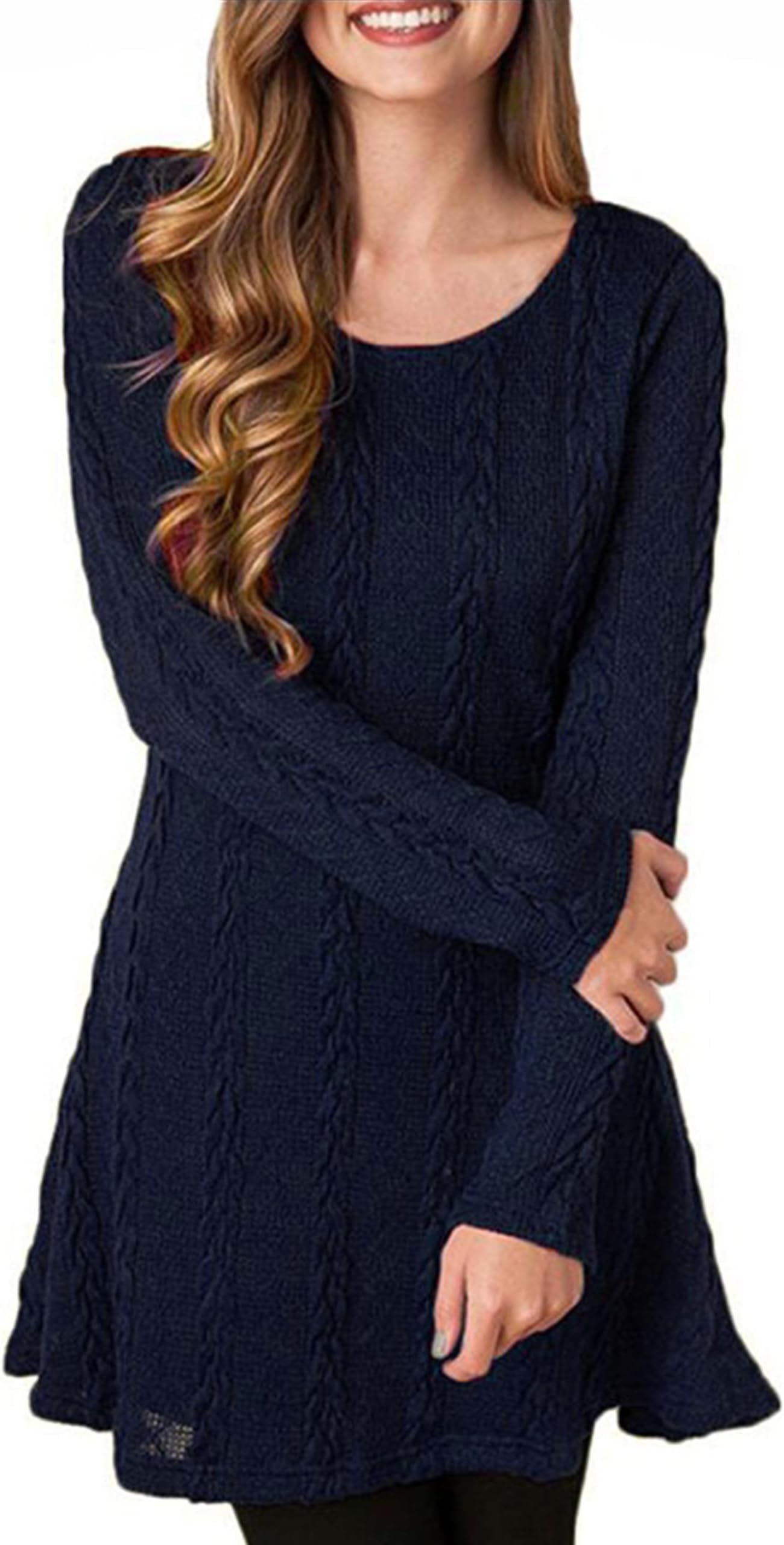 Mansy Sweater Dress for Women Cable Knit Ribbed A-Line Short Fitted Pullover Sweaters Dresses Fall Winter