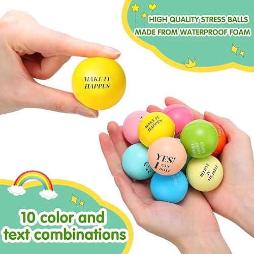 Miniatura 29 de Sotiff 100 bolas de estrés motivacionales de espuma colorida, citas inspiradoras para aliviar el estrés, paquete de bolas de agradecimiento a