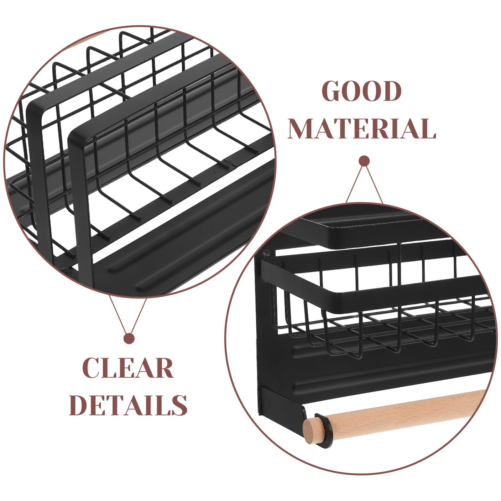 Mikinona Estante Magnético para Especias y Papel de Cocina Organizador Negro Resistente Manchas Soporte Seguro para Refrigerador Ahorro de Espacio para Cocina Moderna