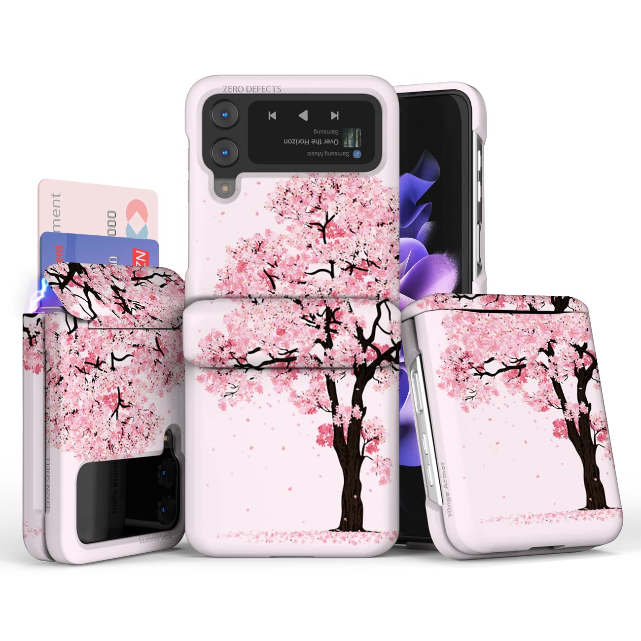 VVUPIC for Galaxy Z Flip 4 Case Cover 2-Card Slot Slim Hard Rugged Hinge Protective Armor-S Design Graphic