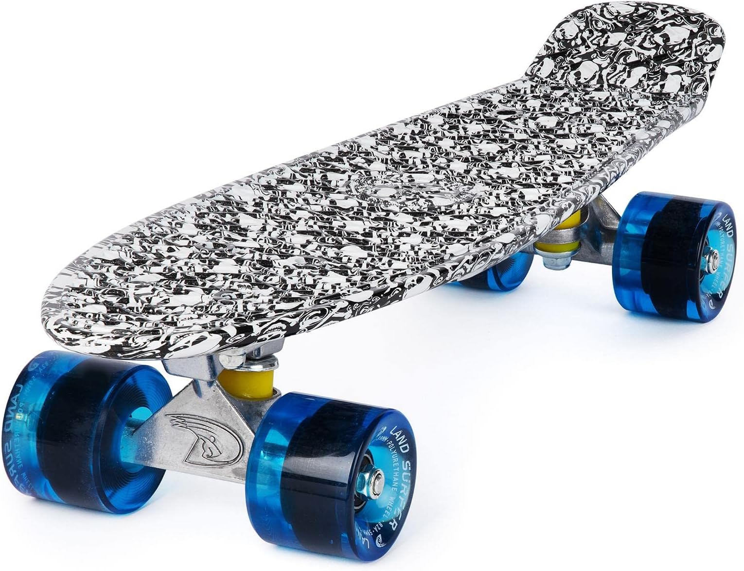 Retro Cruiser, komplettes Skateboard mit 56-cm-Deck - ABEC-7-Kugellager - Farbige oder durchsichtige PU-Räder (59 mm) + Tragetasche Schwarzes