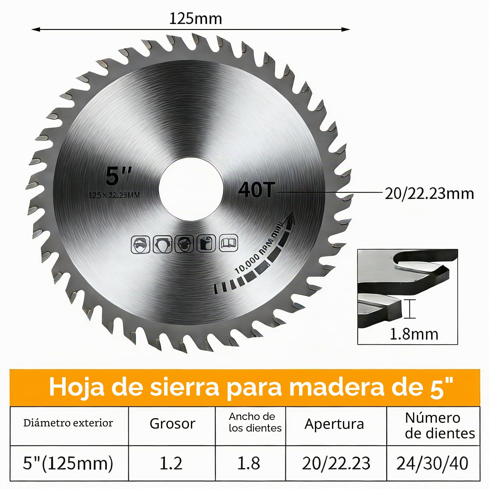 2 piezas 5" de hoja de sierra circular, disco de corte de 125 mm/40T para amoladora: cortes limpios, hoja de sierra circular para madera.
