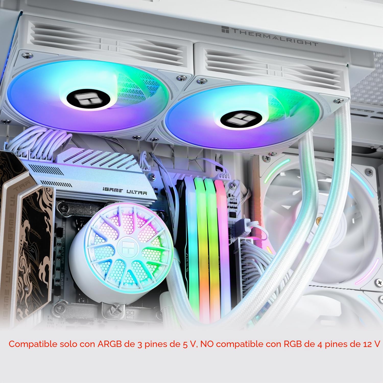 TR-AQUA ELITE 240 V6 ARGB Blanco-Enfriador líquido CPU, bomba eficiente controlada por PWM, para AM4/AM5, Intel LGA1150/1151/1200/2011/1851/1700, radiador integrado refrigerado por agua-Blanco