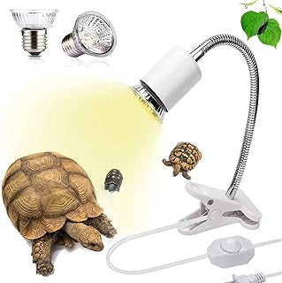 Reptile Heat Lamp,Turtle Heating Light with Clip, 2 Pack UVA UVB Bulbs Temperature Adjustable Basking Lamp for Pet Amphibian Reptile Turtle Lizard Snake Chicken(75W,White)