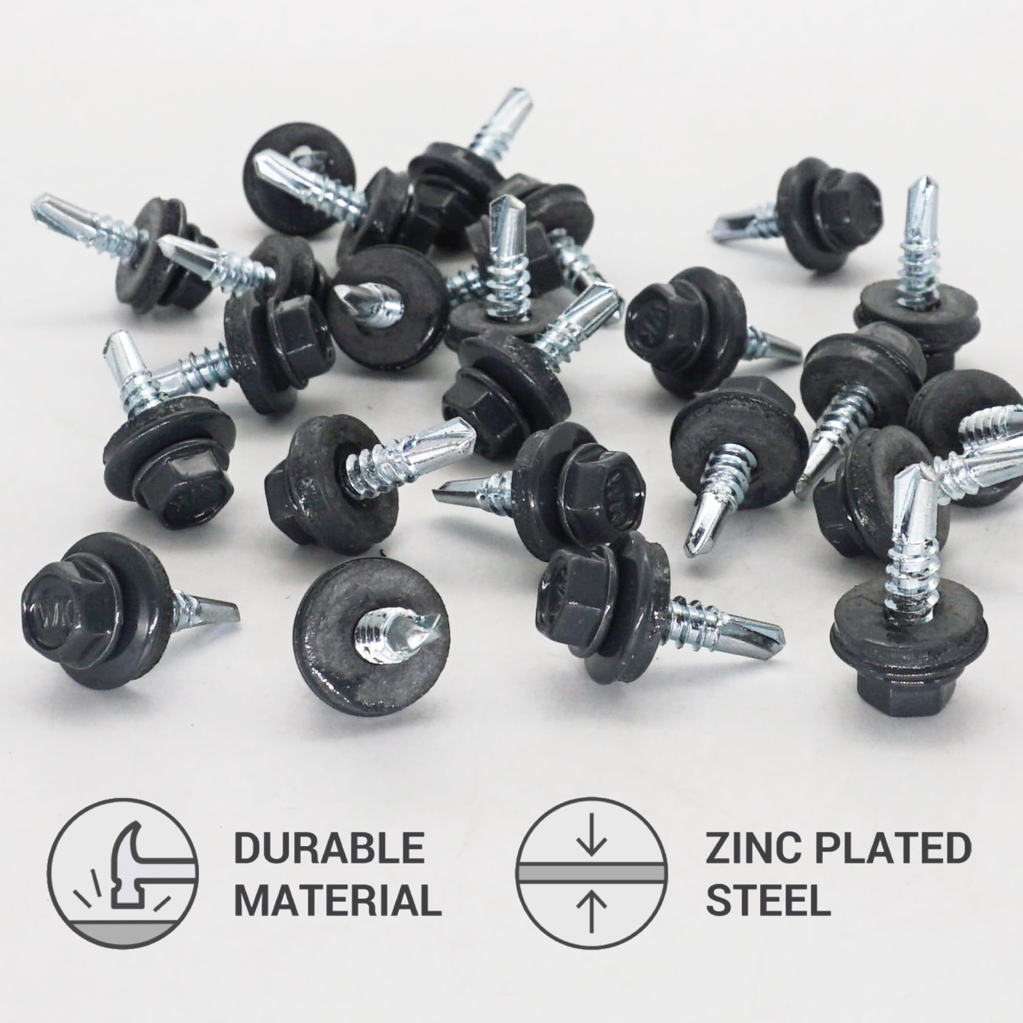 SKIR'CO (50 pcs) Roofing Screws, Hex Head, 4.8 x 19 mm Painted Self-Drilling Screws With EPDM Washers (Anthracite grey RAL 7016) - Image 3