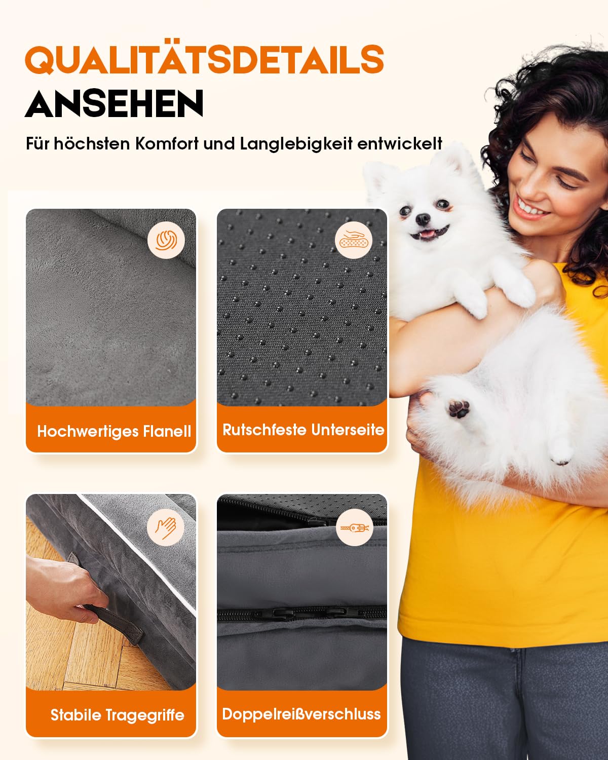 Upvilla Orthopädisches Hundebett XL, Hundekorb Waschbar mit Eierförmiger Kistenschaum，Wasserdicht Hundesofa mit rutschfeste Unterseite und Vierseitiges Kissen (Grau, L117xB76xH19cm)