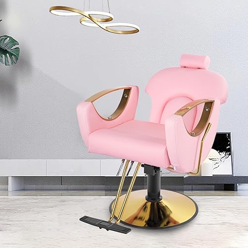 Miniatura 2 de Halamine Silla de peluquería reclinable, silla de salón rosa para estilista, silla de peluquería resistente, silla de peluquería trenzada, altura