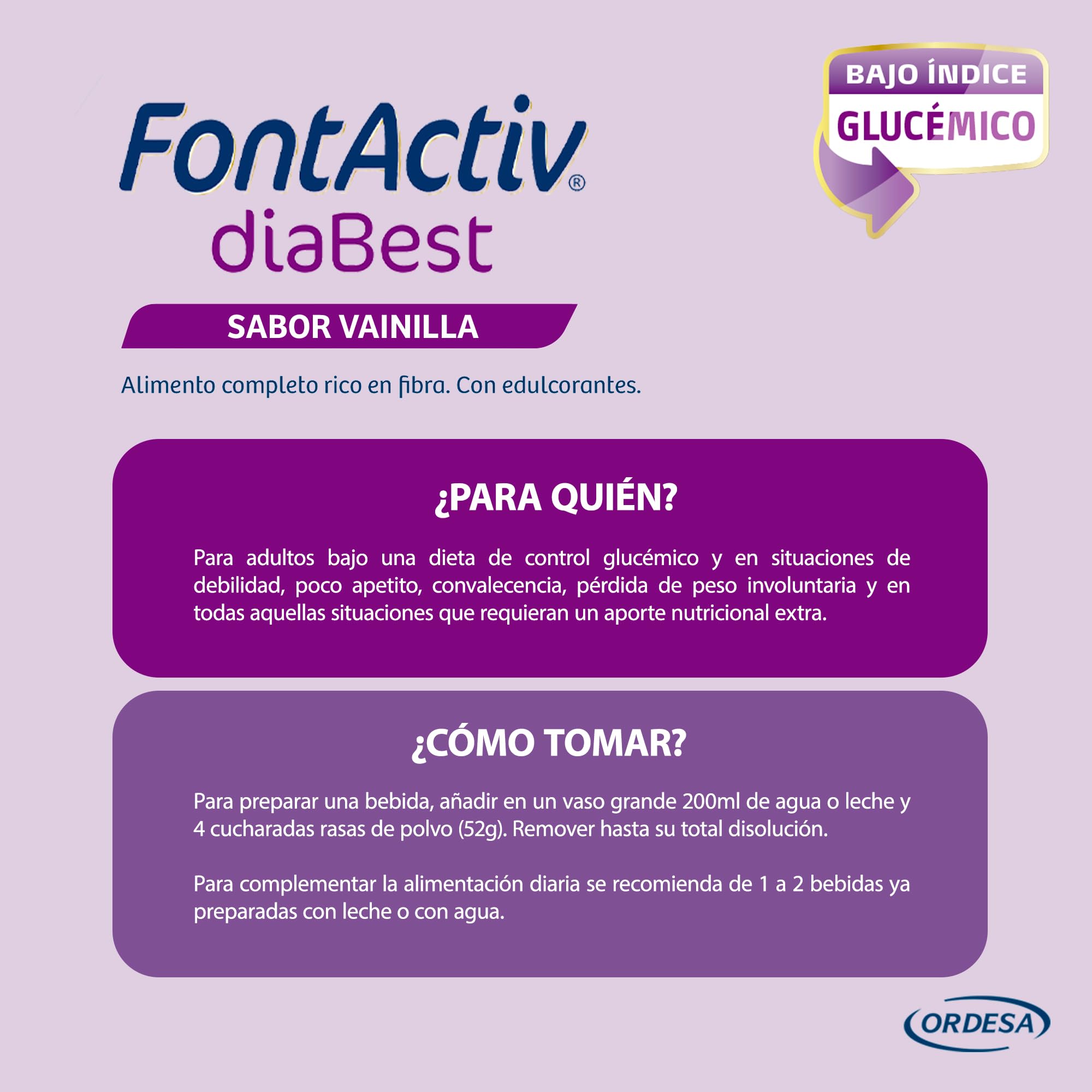 FontActiv diaBest Vainilla | 400g | Suplemento Nutricional con Fibra de Bajo Índice Glucémico para Adultos y Mayores